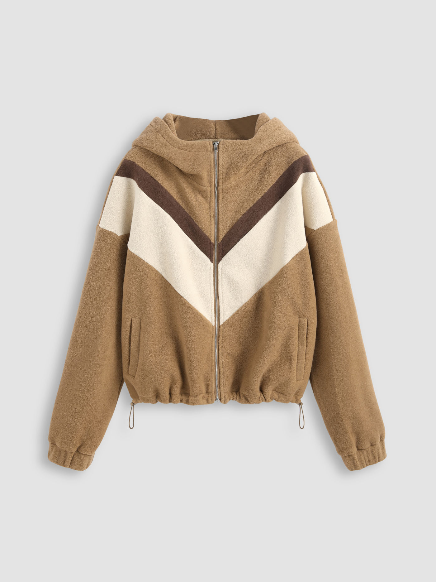 Kapuzenpullover mit kontrastierendem Kordelzug und Reißverschluss aus Fleece