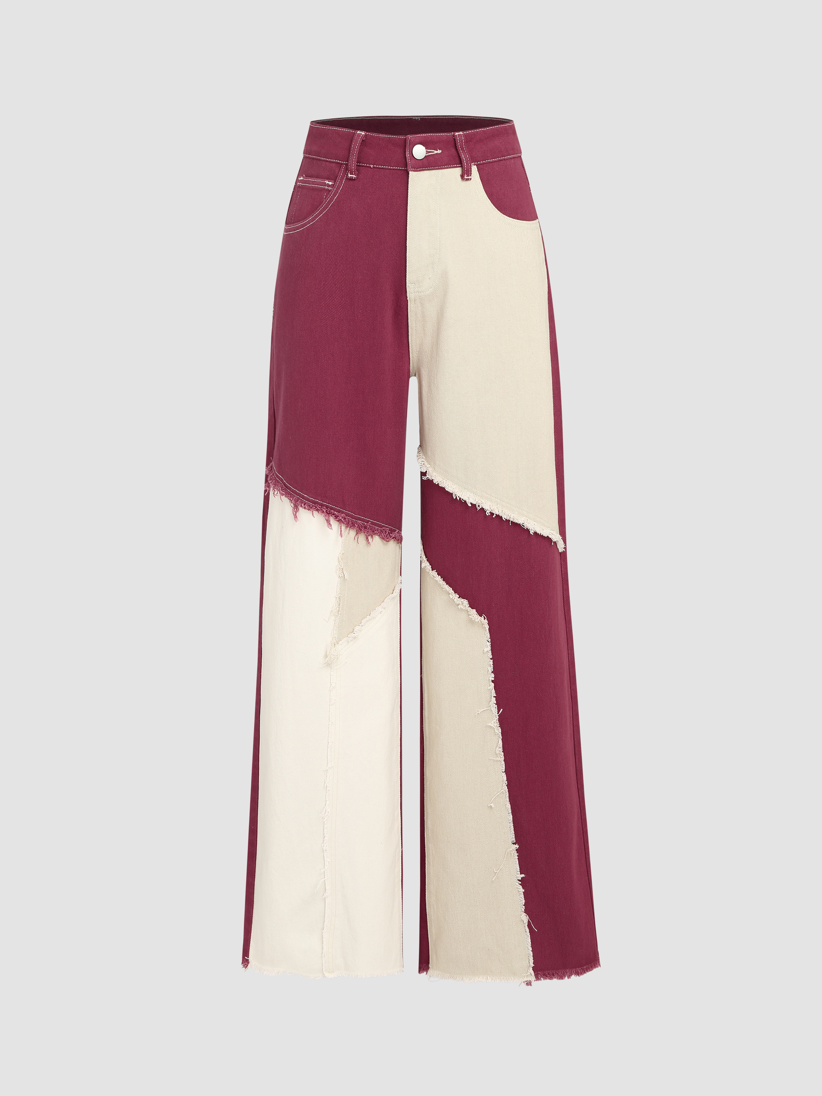 Denim Patchy Raw Hem Straight Leg Jeans For School Daily Casual Coffee Shop