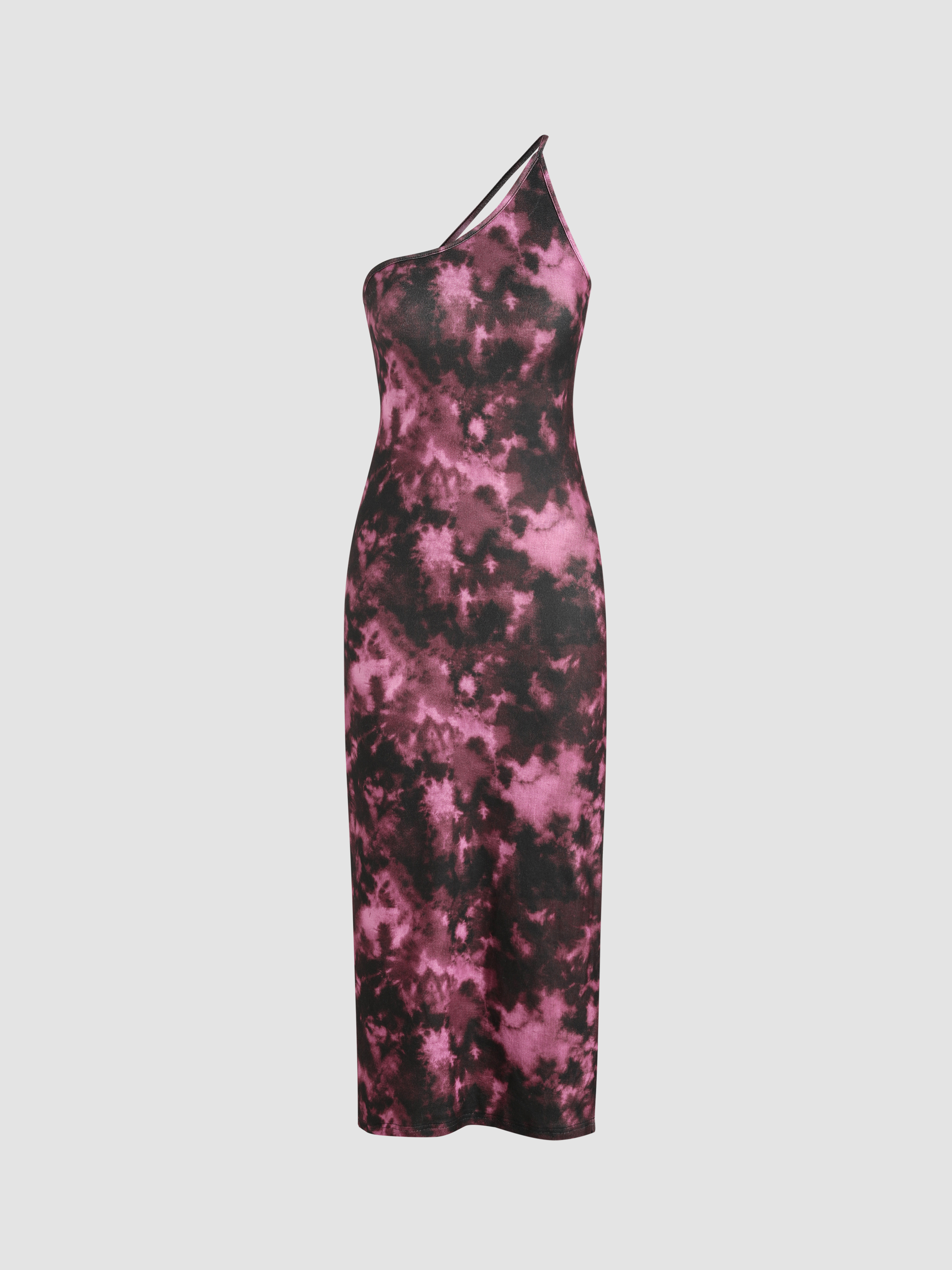 CIDER Abstract Print Mini Dress With Cut Out & Asymmetrical Hem - Bodycon Sweetheart Neckline
