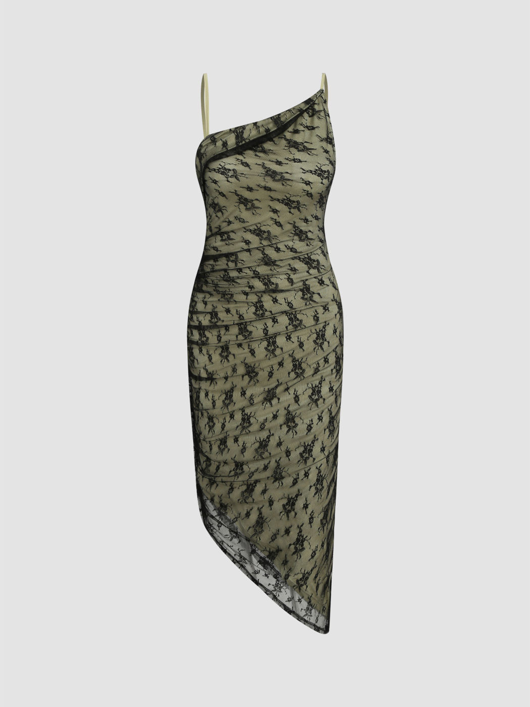  Spitze Gerafftes Midikleid