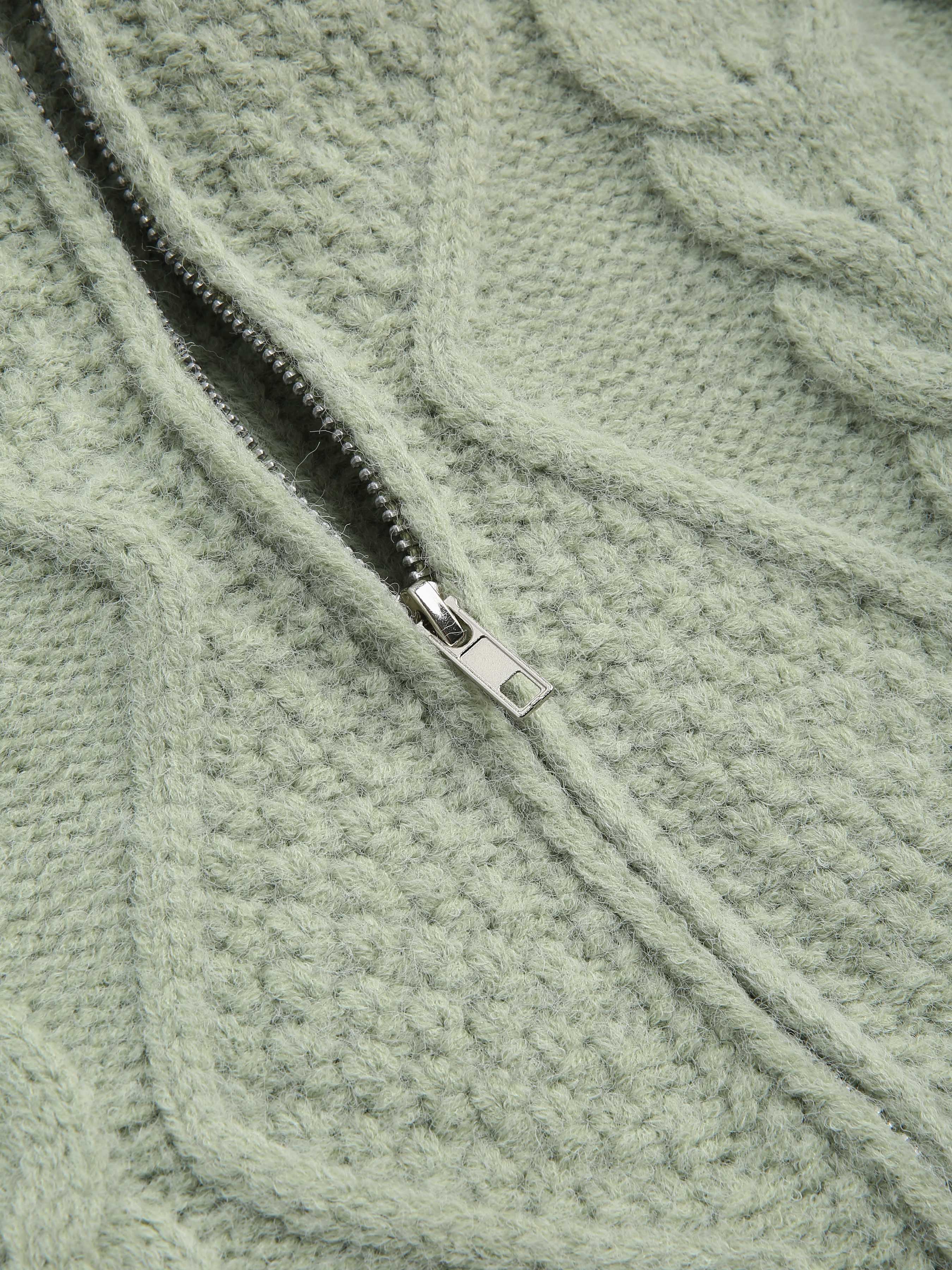 【KOOLOSET】High-Neck Cable Knit Zip-Up High-Neck Cable Knit Zip-Up (5color) - kooloset