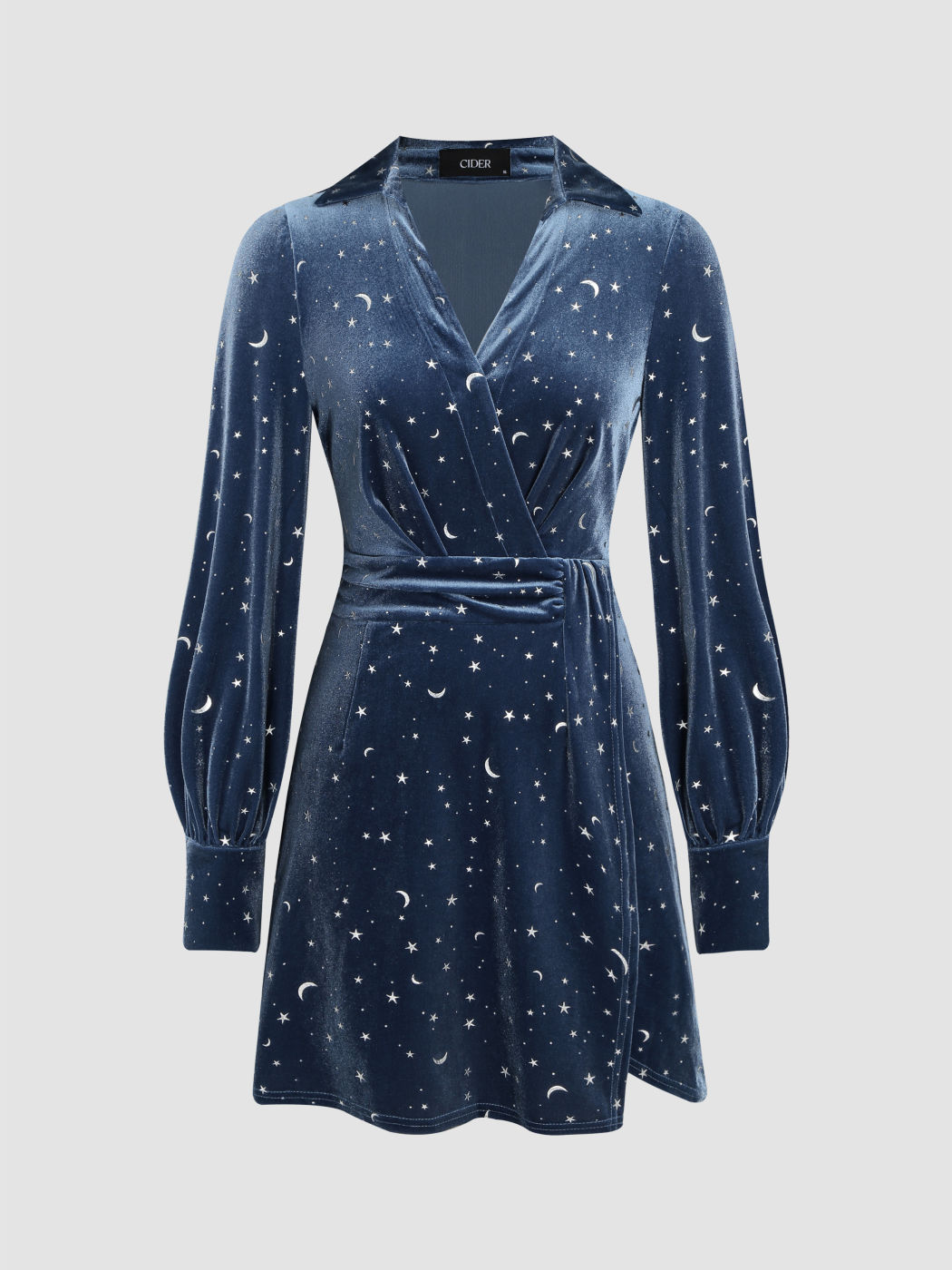 Velvet V-neck Star & Moon Pattern Glitter Mini Dress