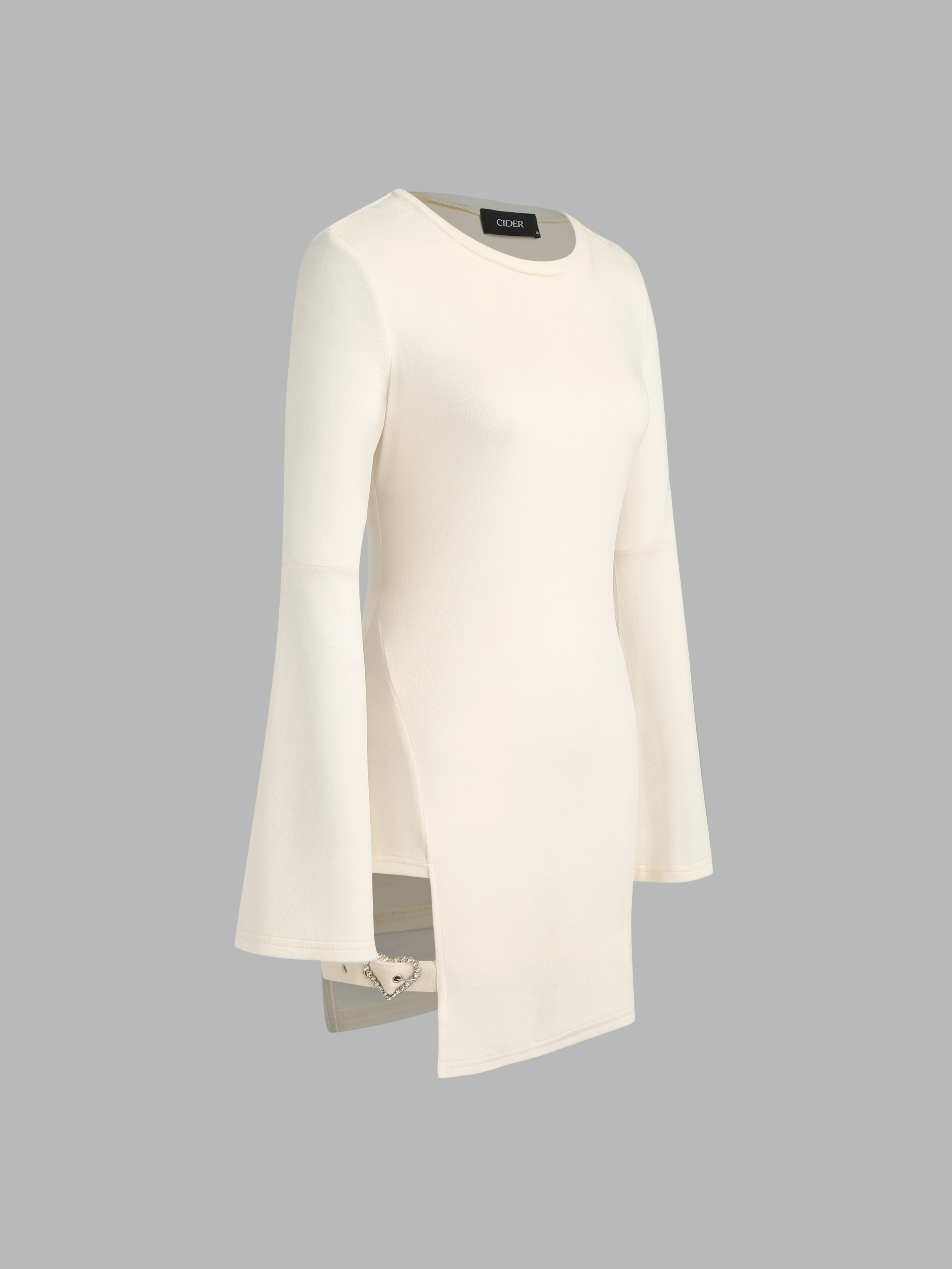 Solid Bell Sleeve Split Heart Detail Mini Dress