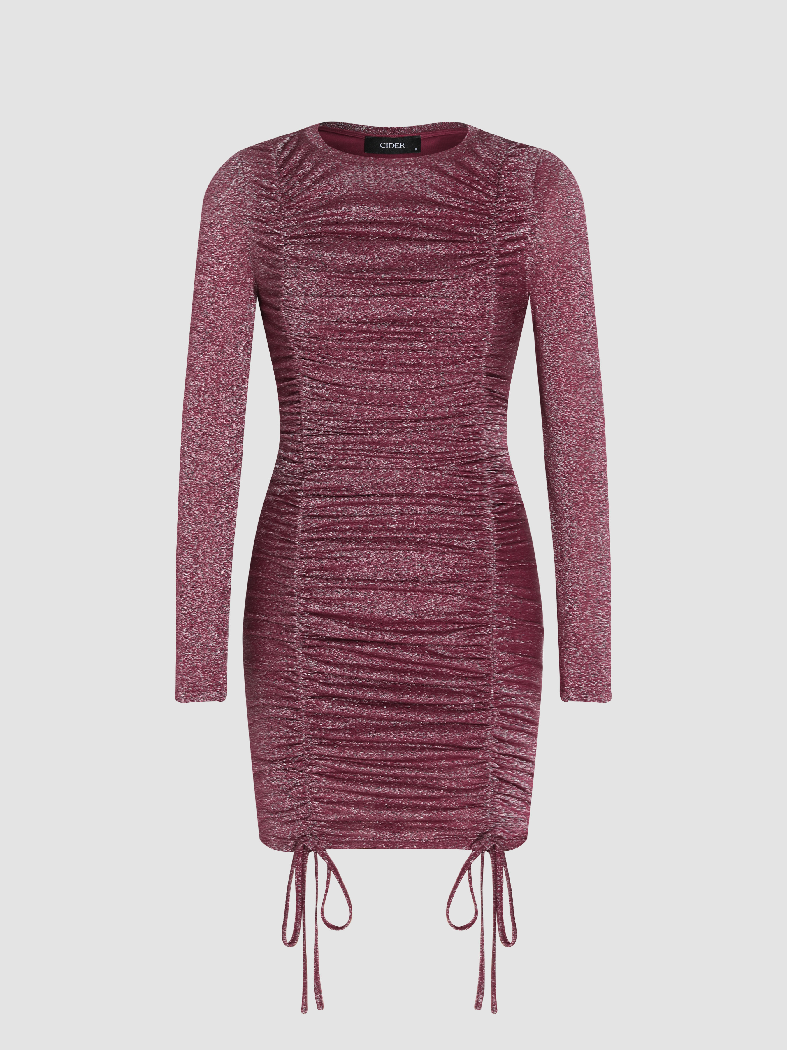 Solid Ruched Drawstring Glitter Knitted Mini Dress For Date Music ...