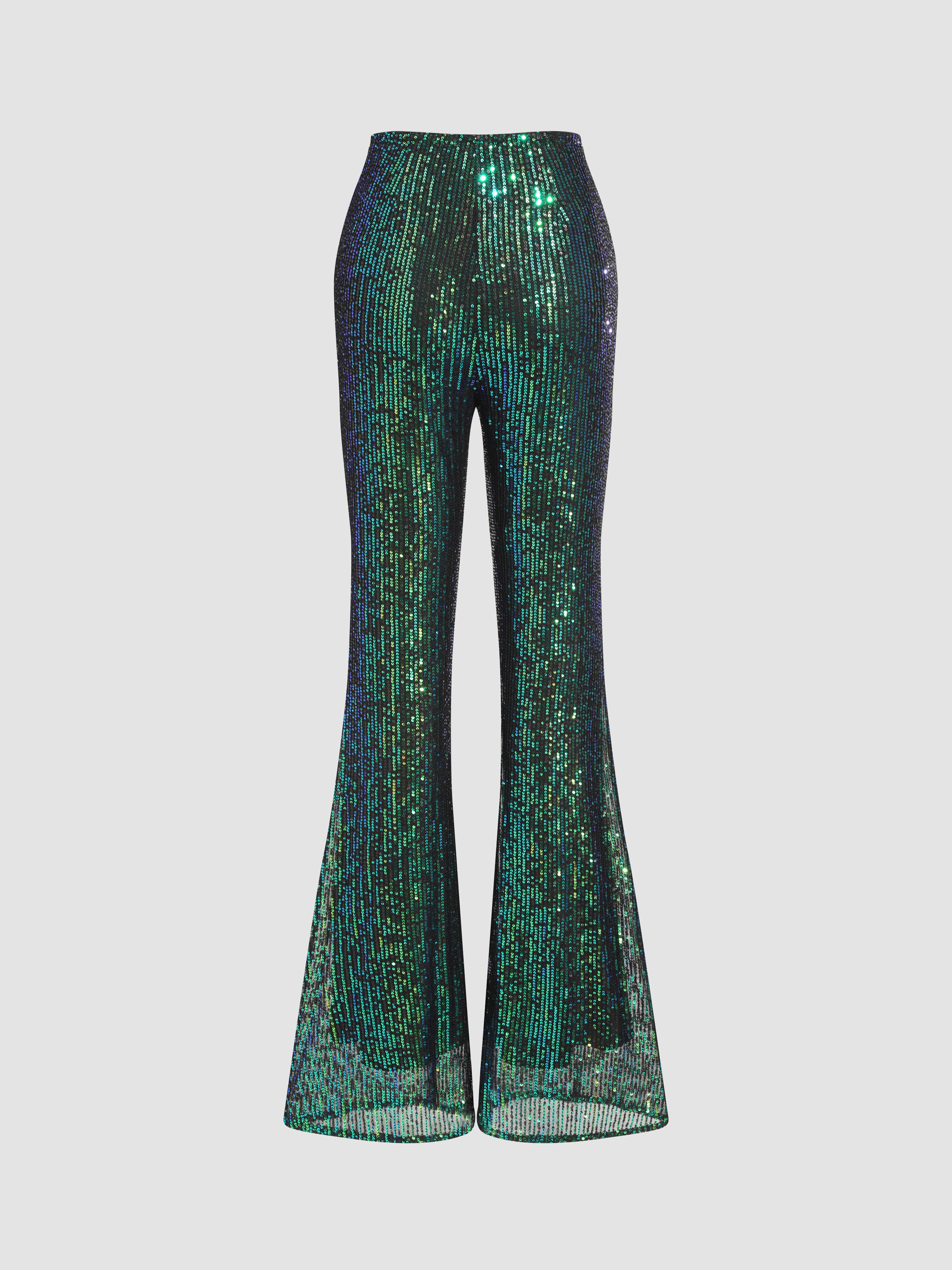 Sequin Mid Waist Flared Trousers