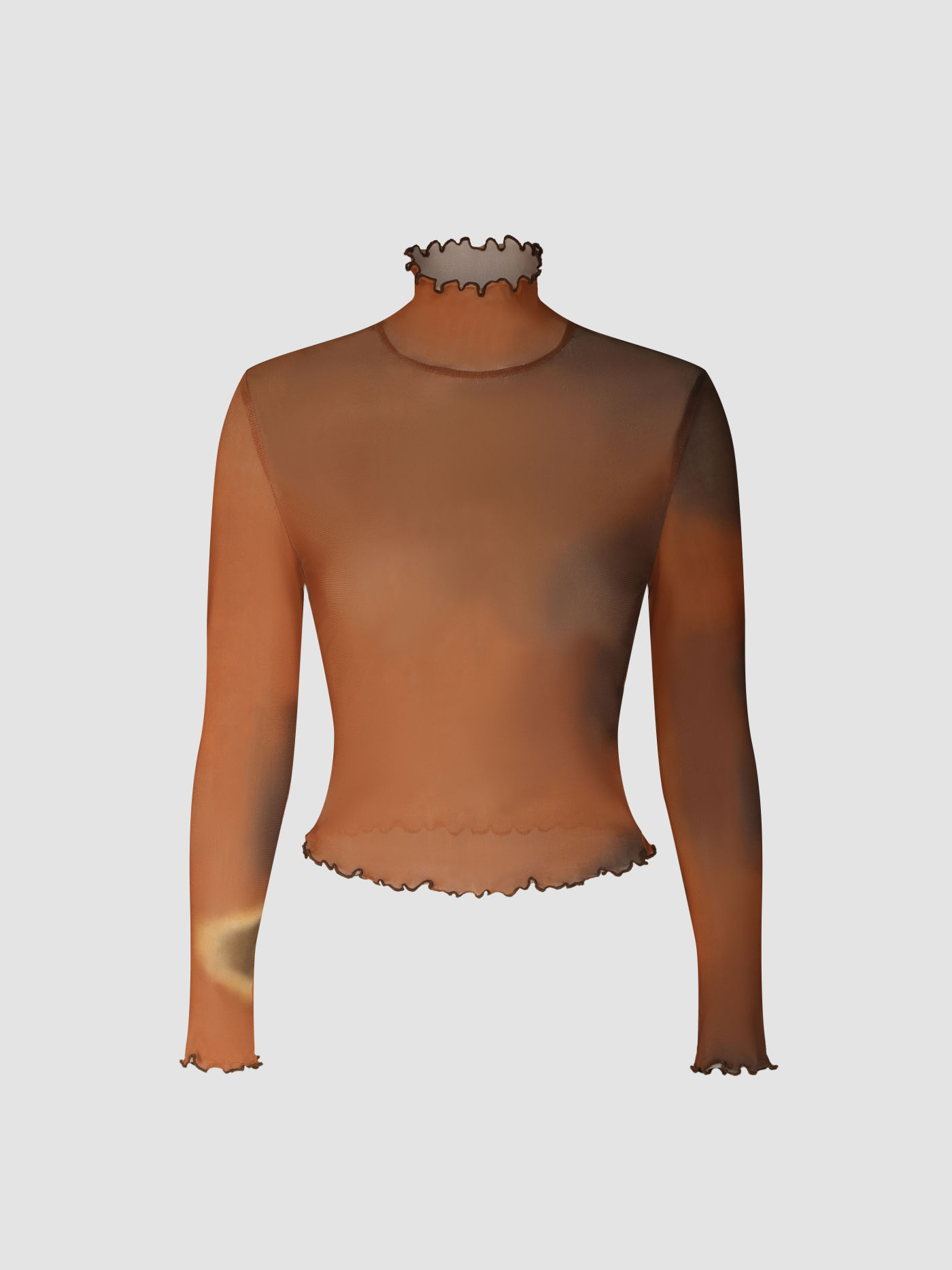 Langarm-T-Shirt mit Rollkragen und Salatbesatz aus Mesh