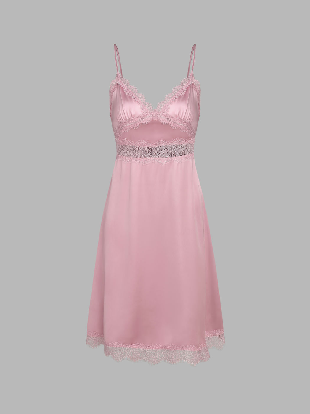  Satin Solid Spitzenbesatz Cami Midikleider