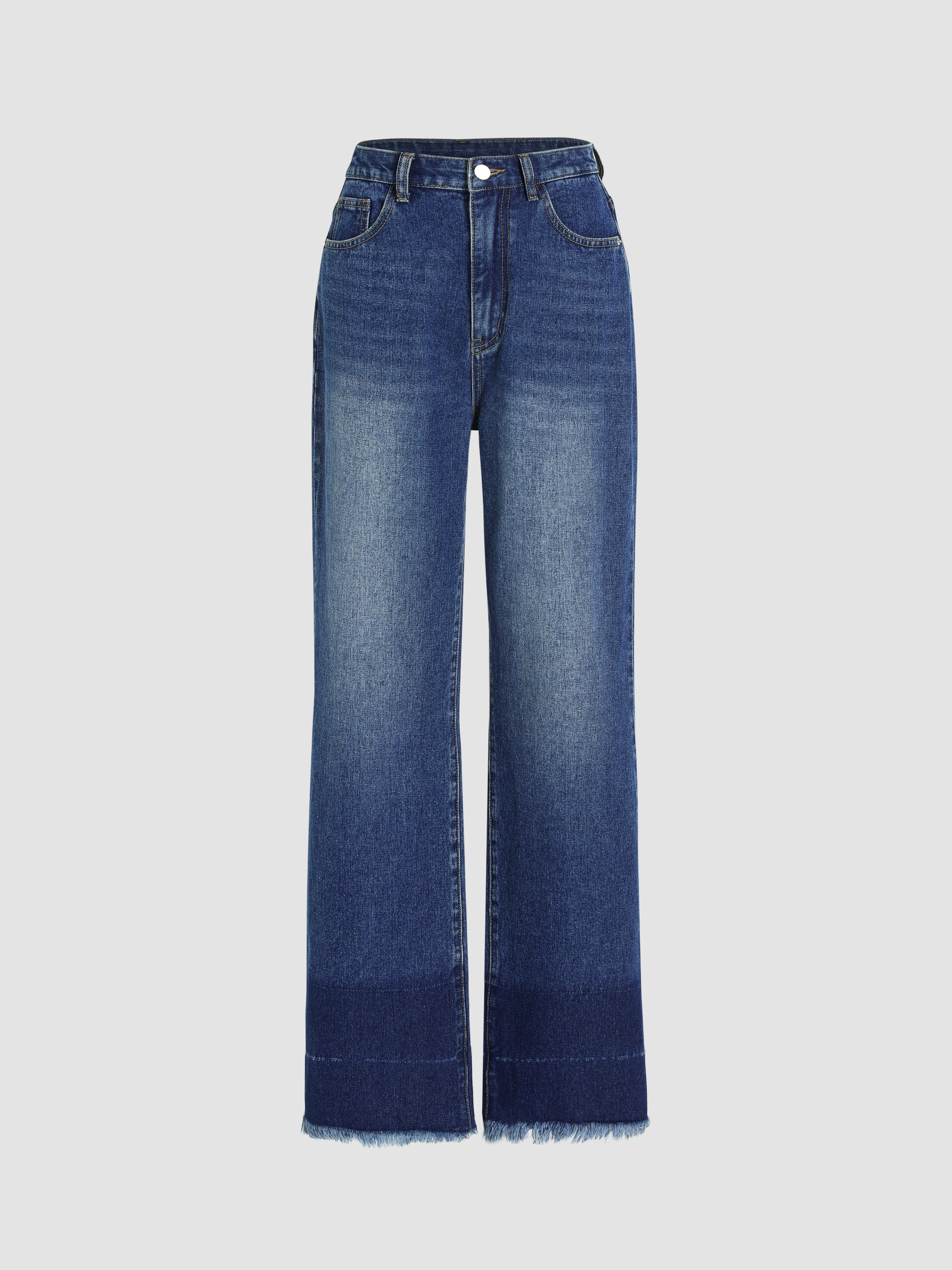 Denim Denim High Rise Solid Raw Hem Wide Leg Jeans For