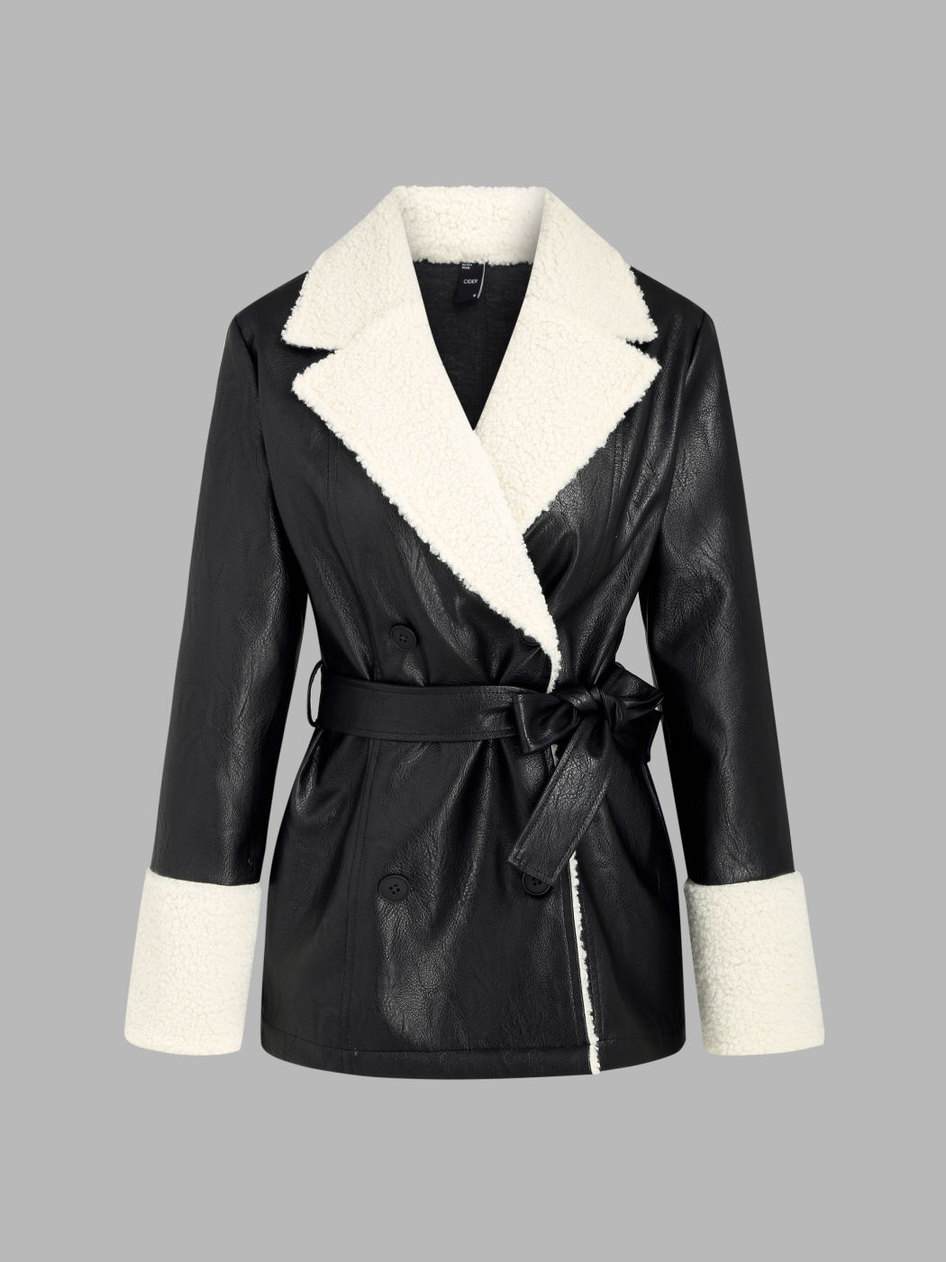 Faux Fur Faux Shearling Collar Oversized Jacket With Belt For Vacation