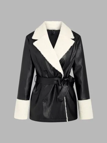 Kunstpelz Kontrastkragen Jacke