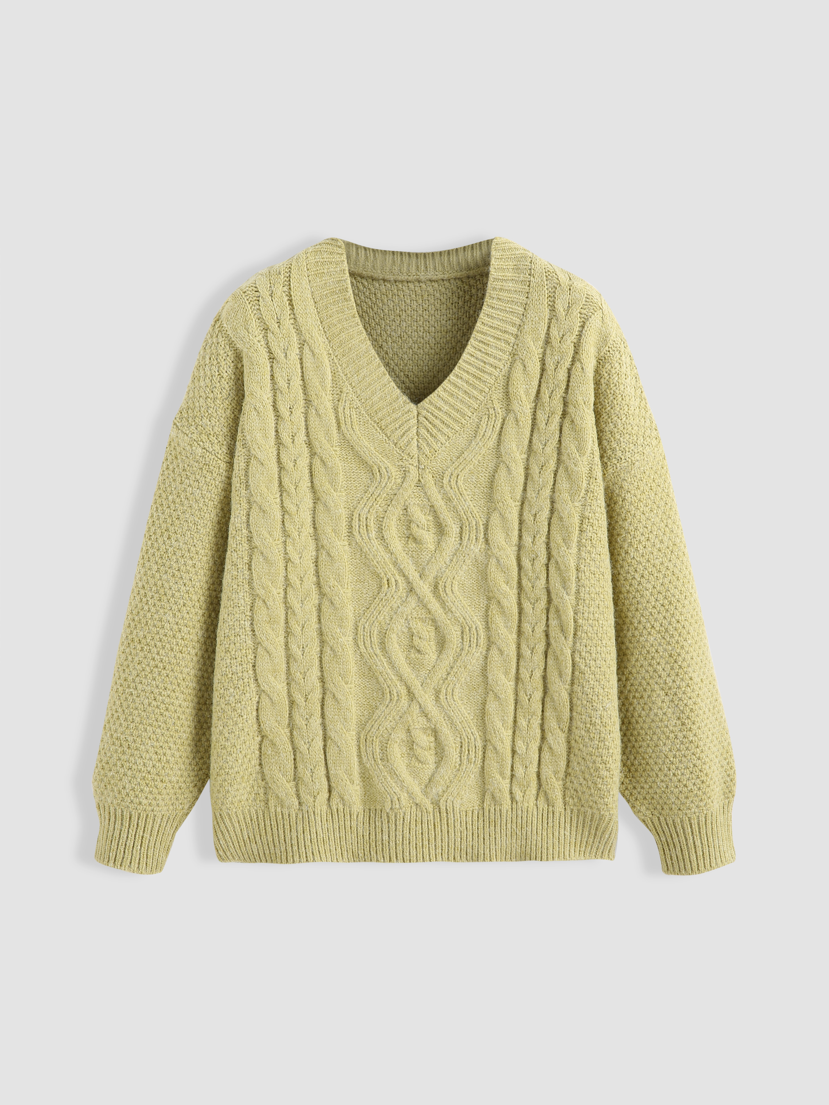 Solid Vneck Cable Knit Sweater Cider