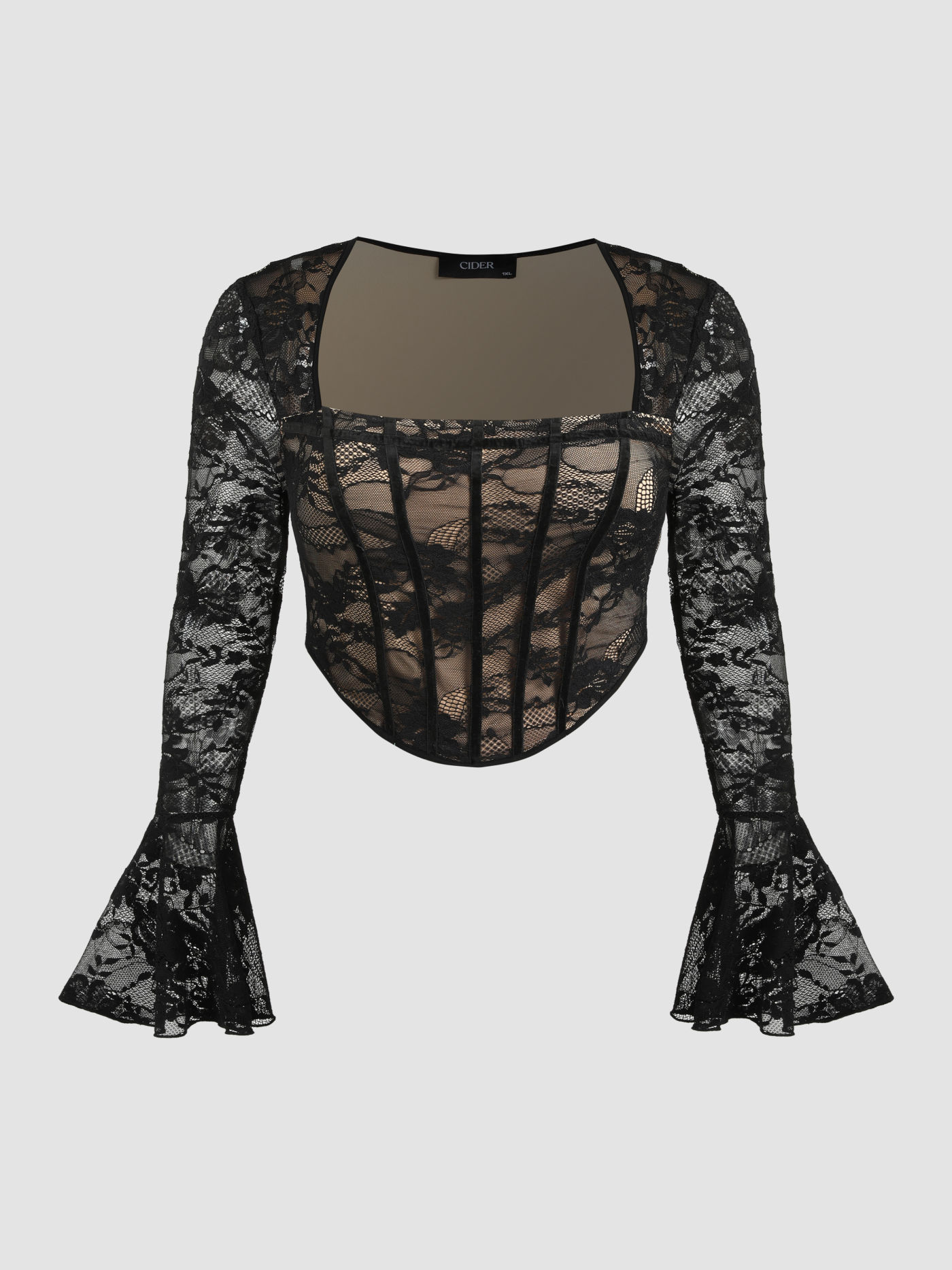 U-neckline Lace Corset Top Curve & Plus