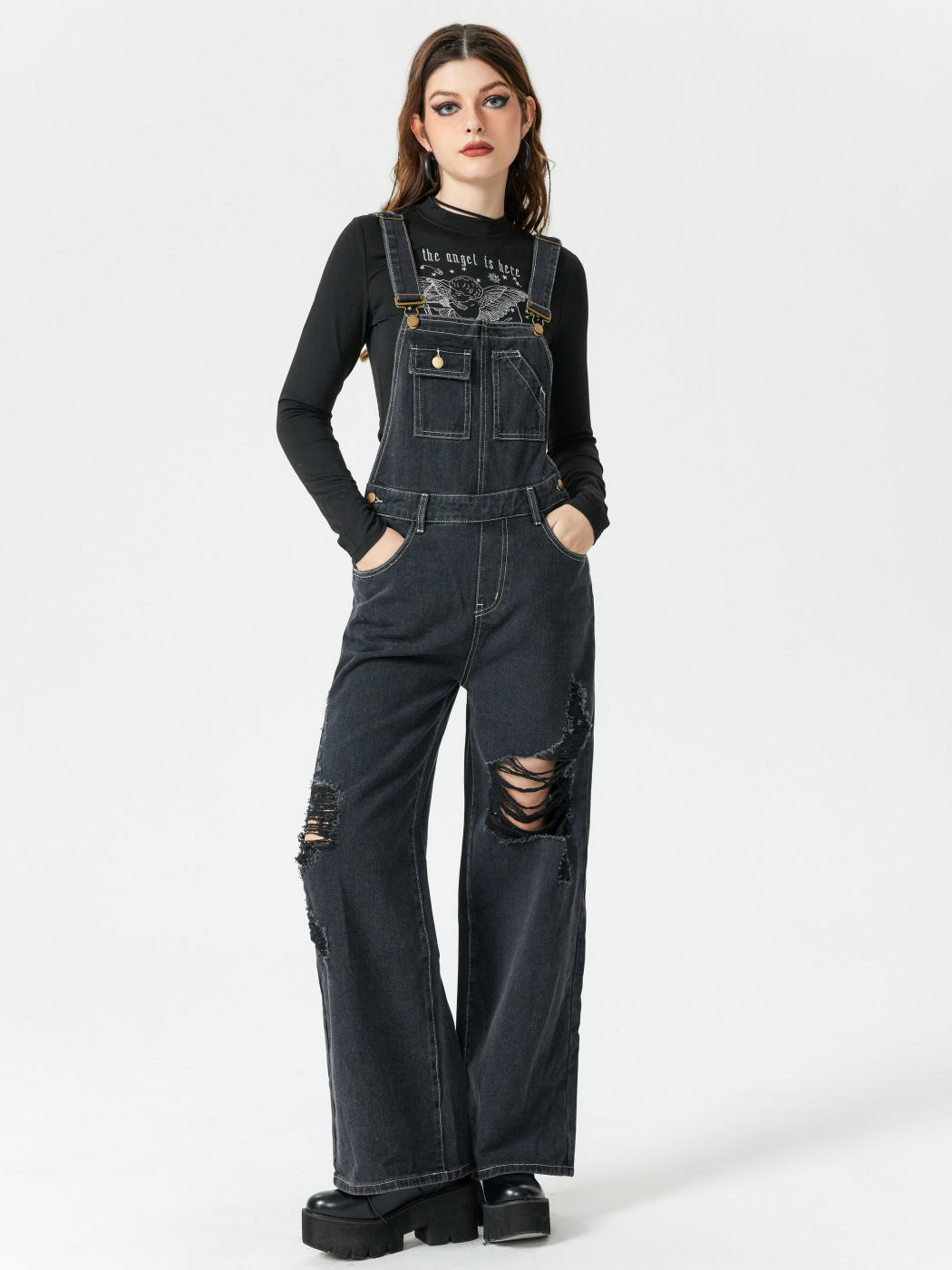 Denim Ripped Jumpsuit For Daily Casual