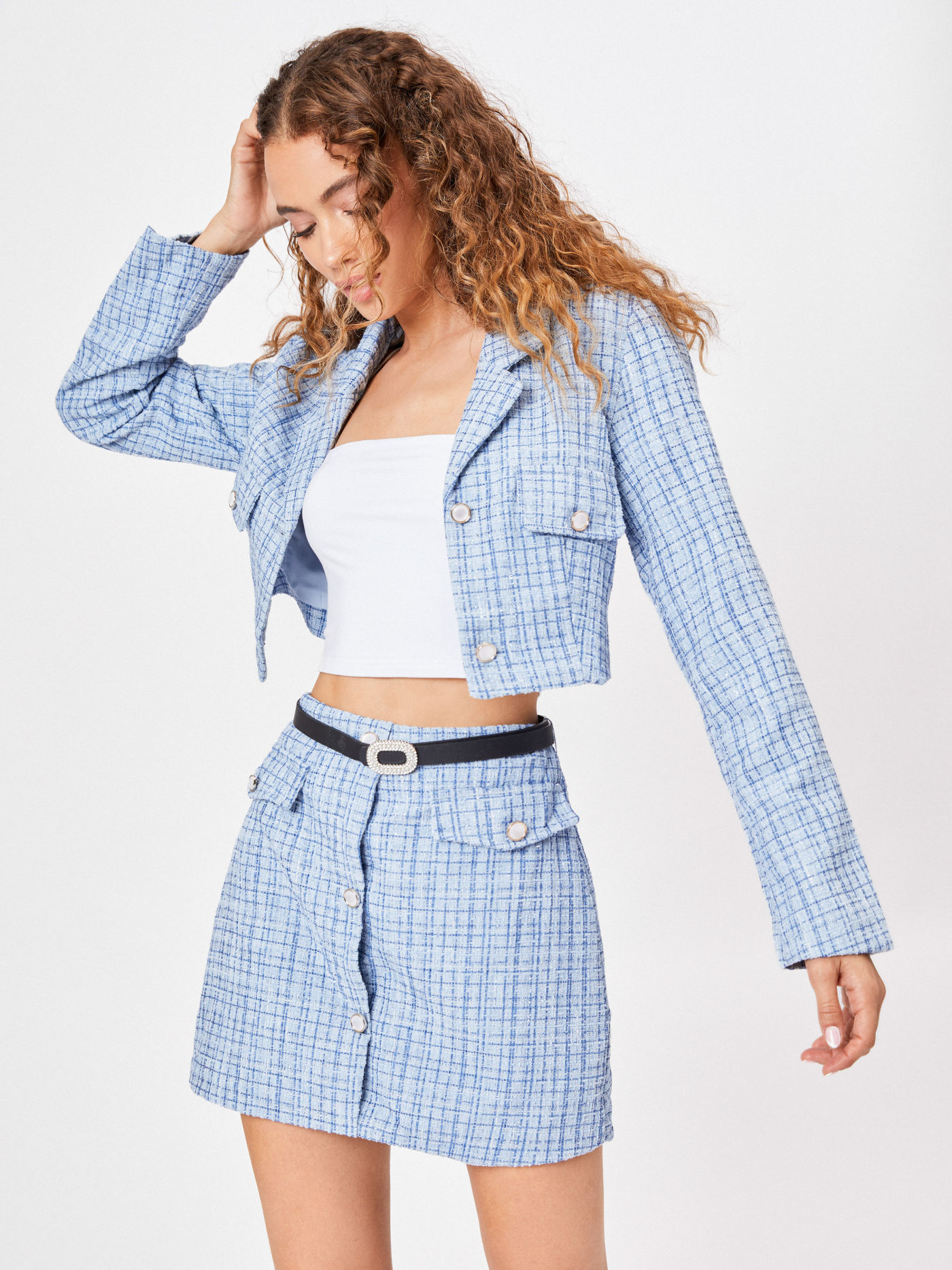 Veste Courte à Col Tweed Unie