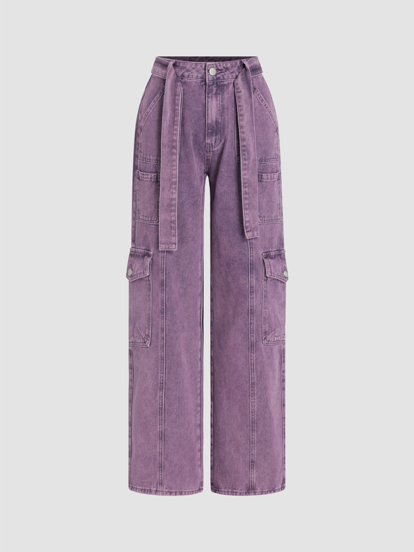 Mid Rise Faded Lilac Baggy Cargo Pants
