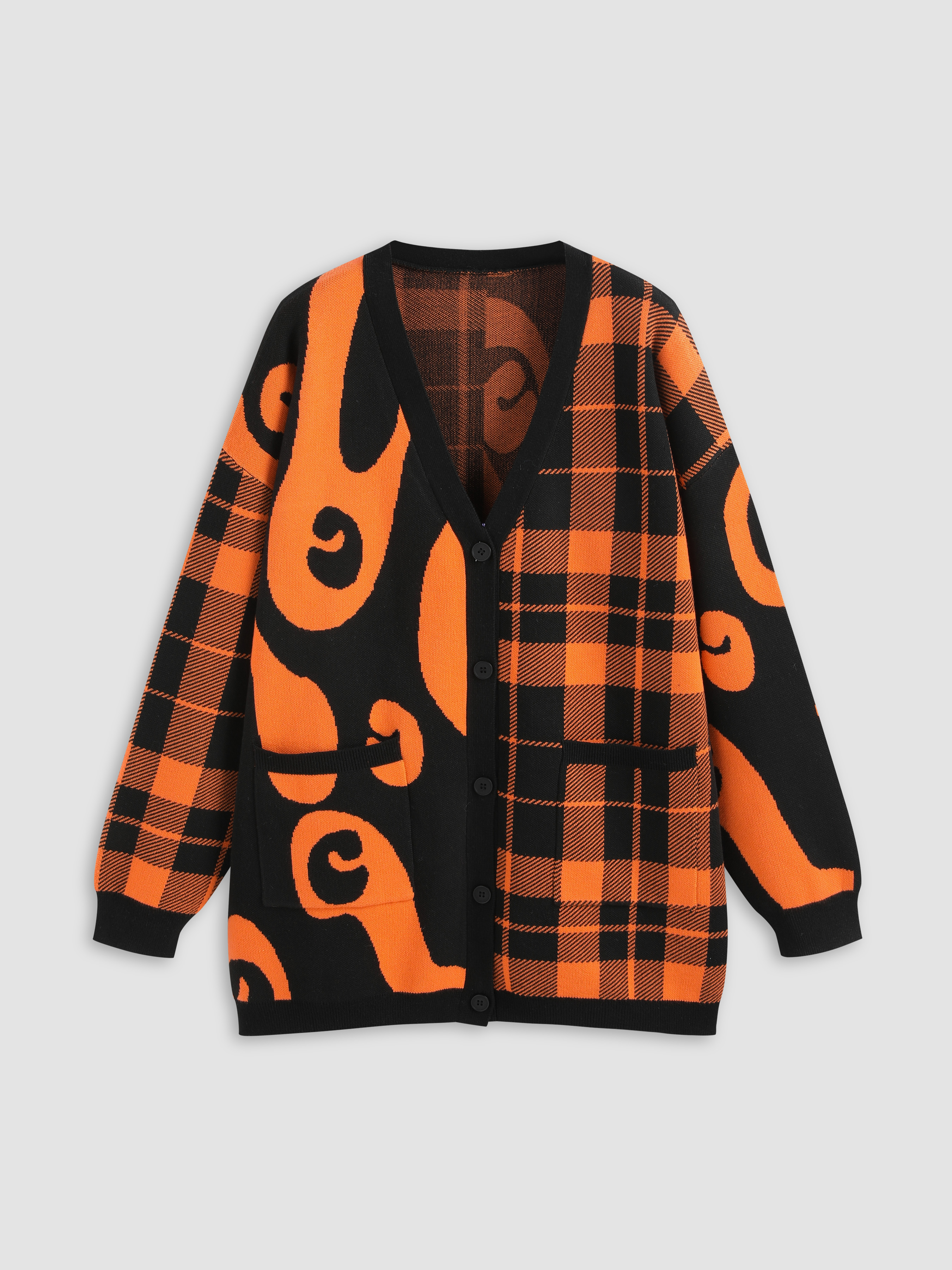 autumn-orange-double-pattern-cardigan-for-school-daily-casual