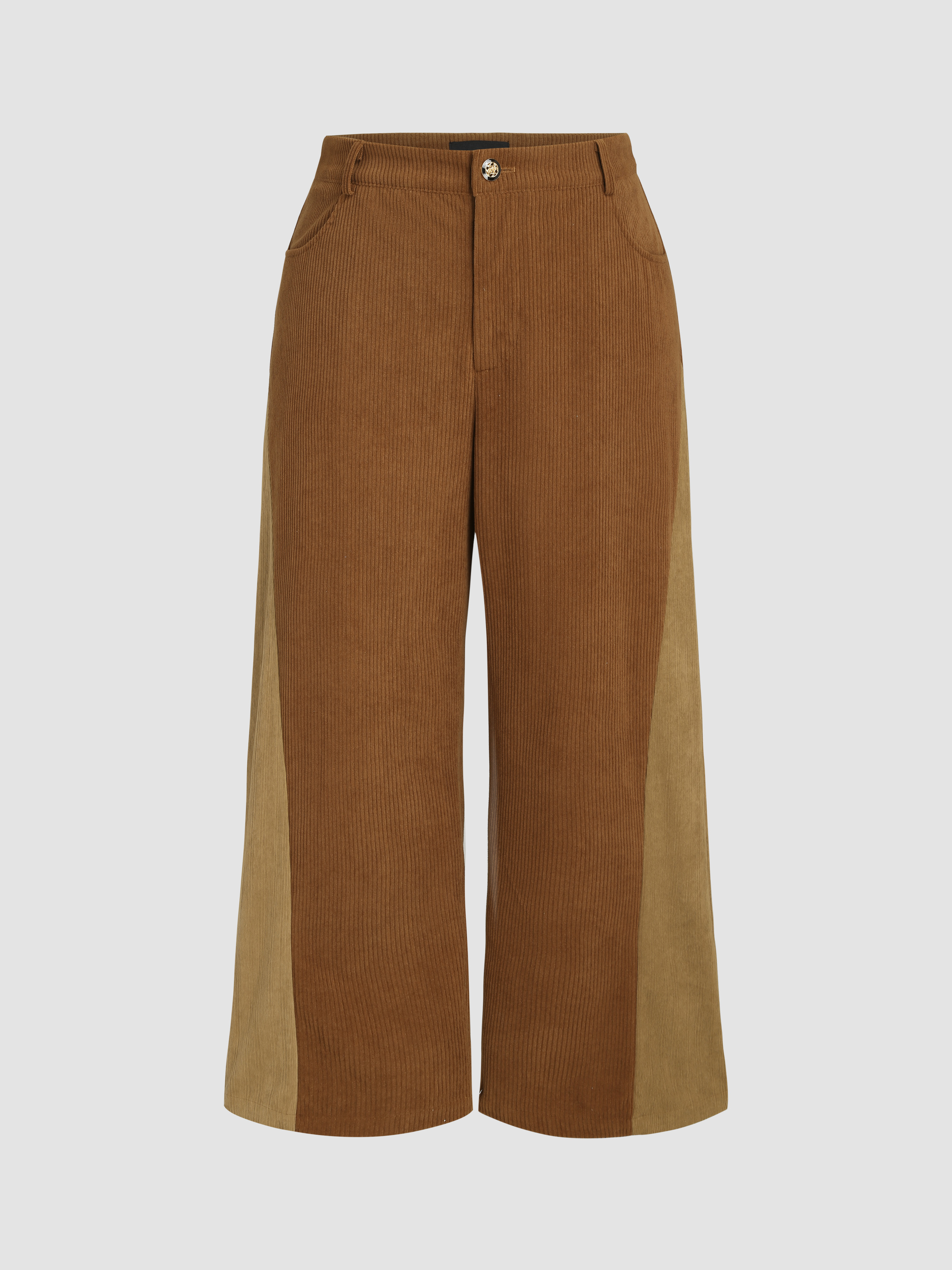 Corduroy Patchy Wide Leg Trousers Curve & Plus - Cider