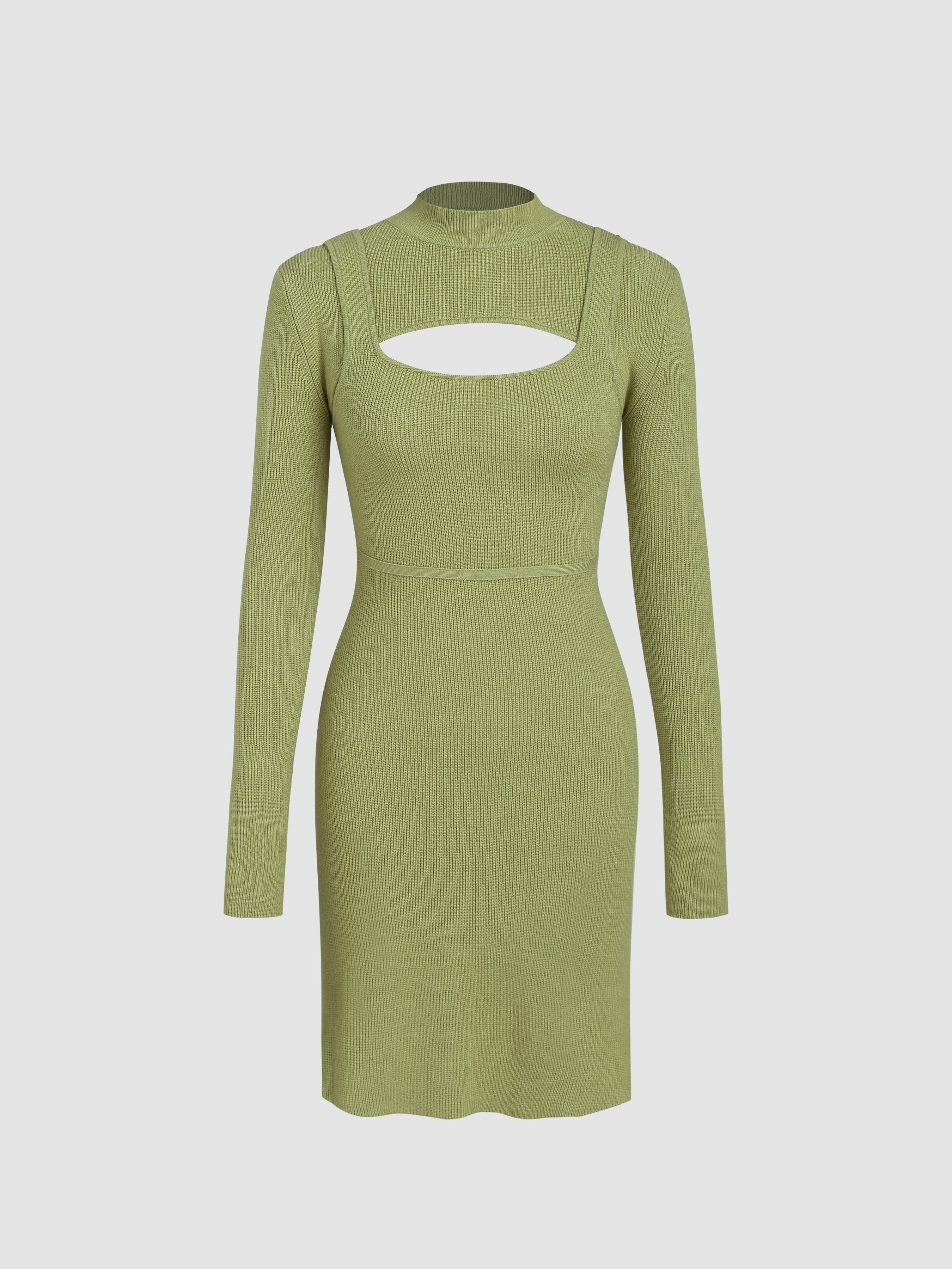 Knit Solid Cami Short Dress & Long Sleeve Top For School Work Vacation ...