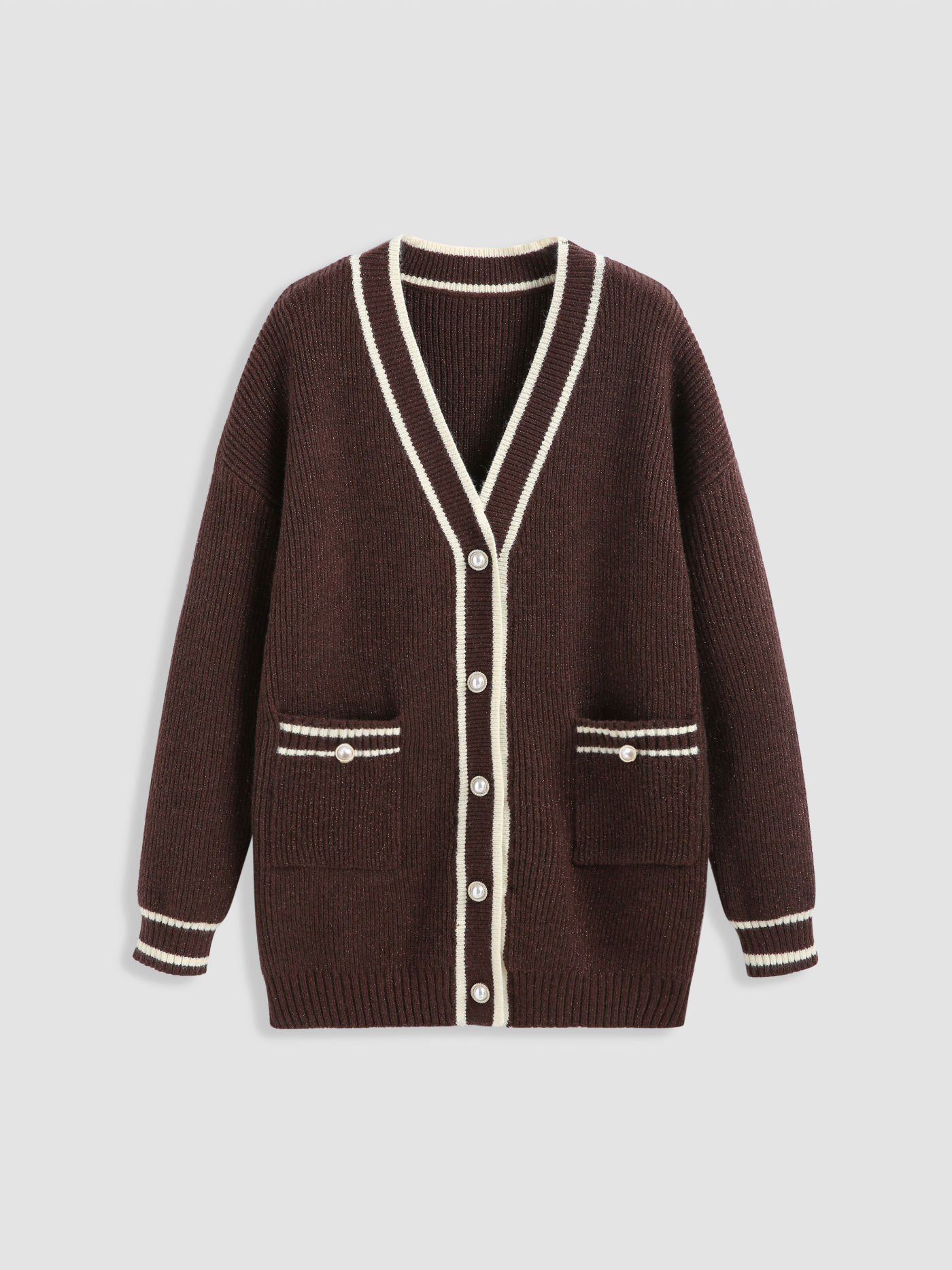 Cardigan Oversize à Col V et Boutons Contrastants
