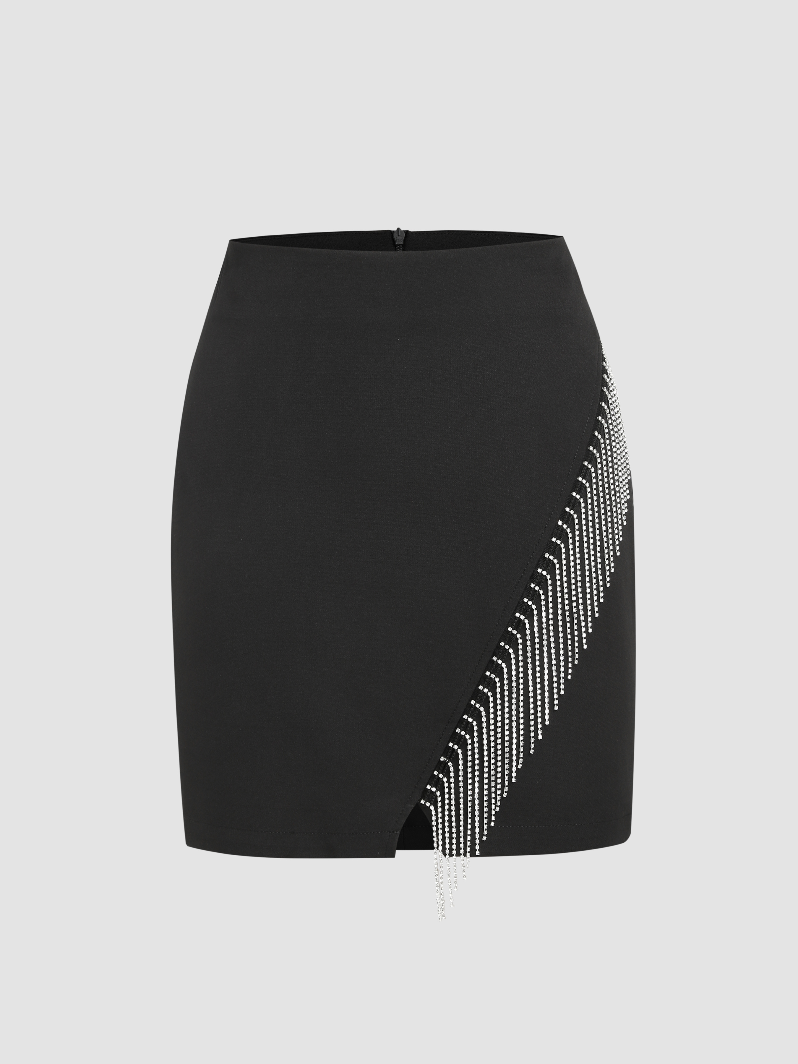 Rhinestone Split Mini Skirt Cider
