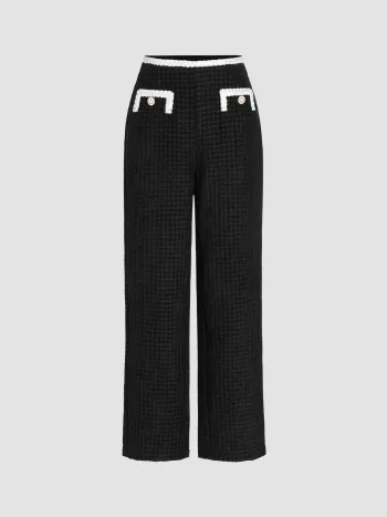  Tweed Kontrastierende Weite Hosen
