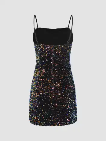 Pailletten-Cami-Split Kurzes Kleid