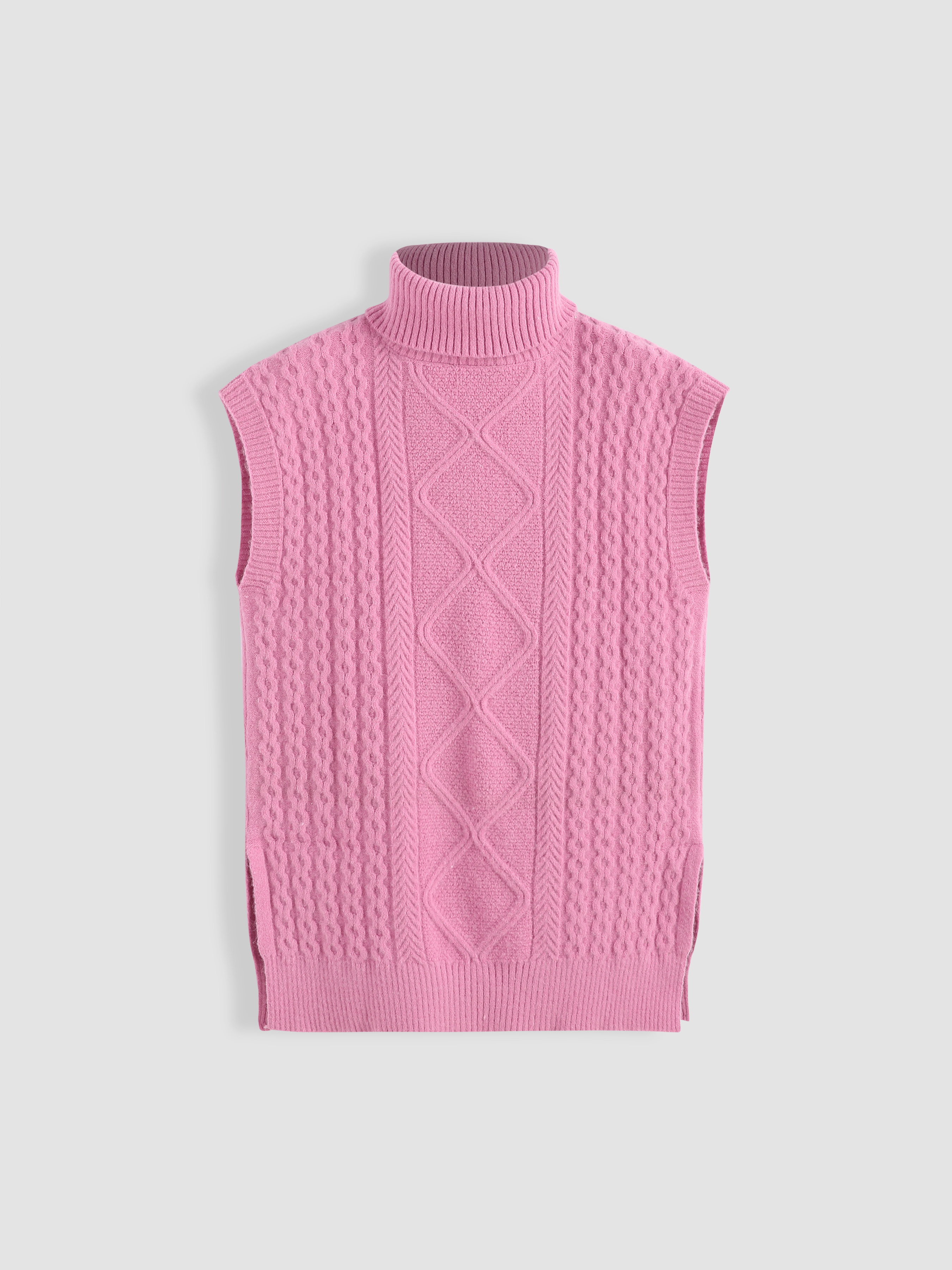 Cable Knit High Neck Knit Vest - Cider