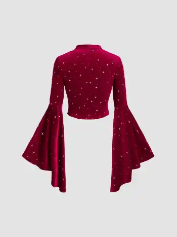 Samt Sternenmuster Glockenärmel Crop Top