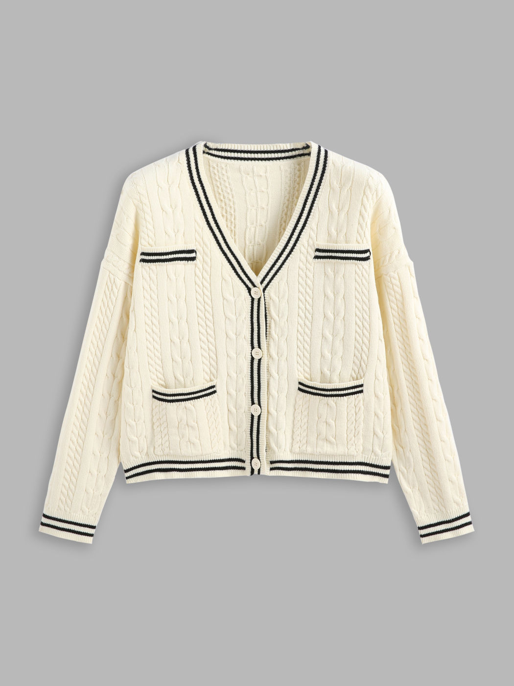 Cable Knit Contrast Trim Cardigan Curve & Plus Cider