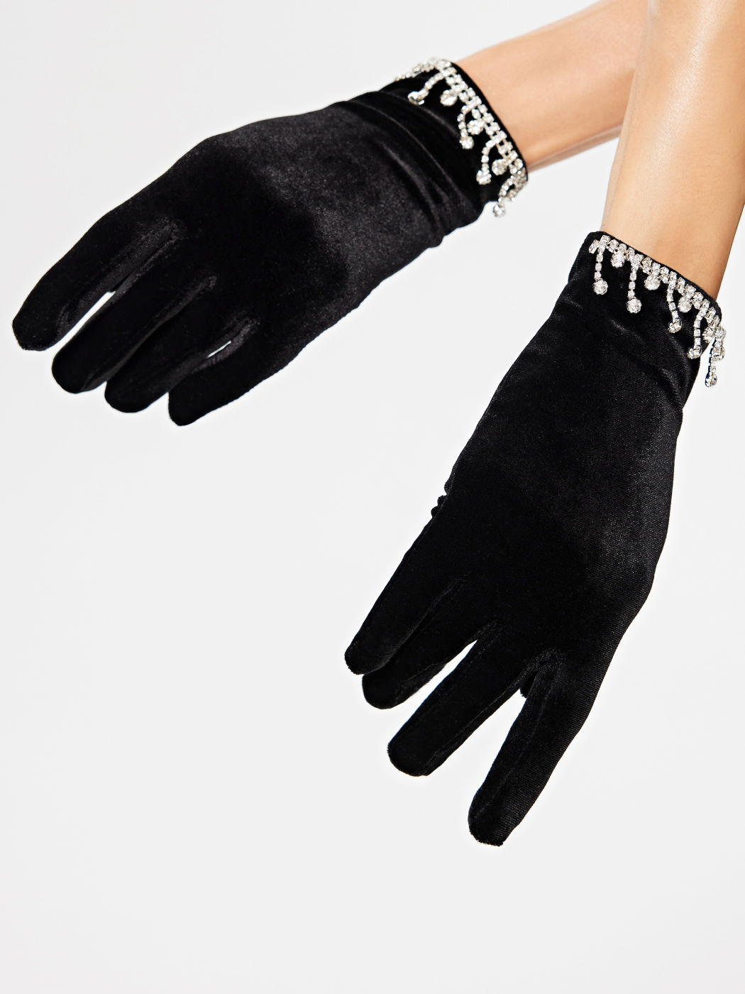 Rhinestone Tassel Velvet Gloves