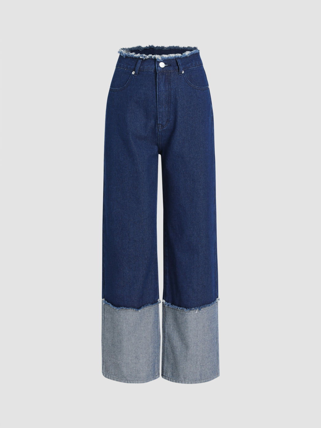 High Rise Raw Hem Wide Leg Jeans