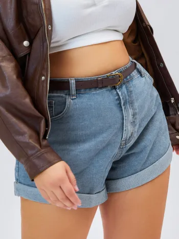 Shorts en denim avec poche et ceinture Curve & Plus