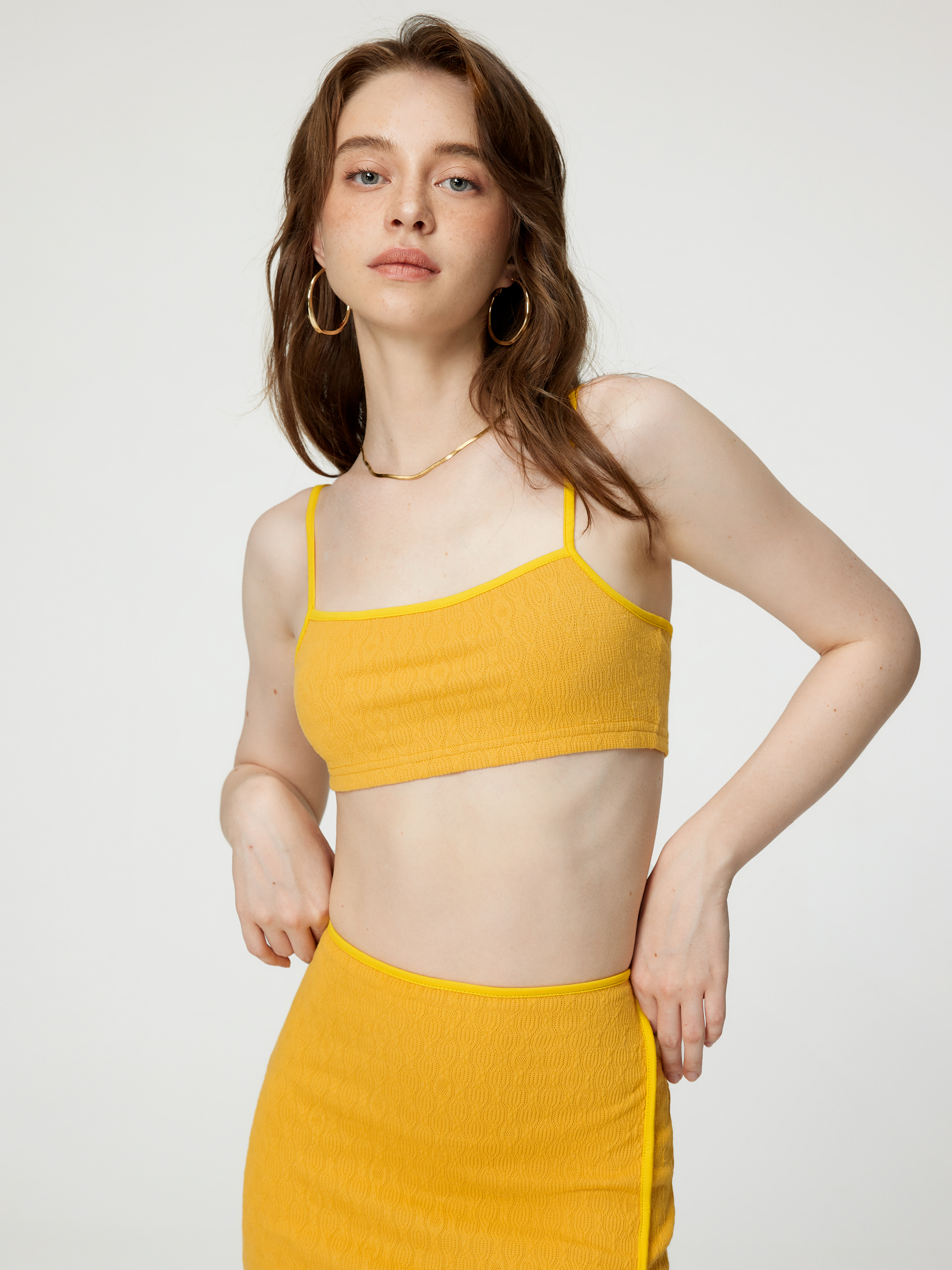 トップス texture tank ギフト】 Tank Crop Texture Solid Fabric Knit Top For Set