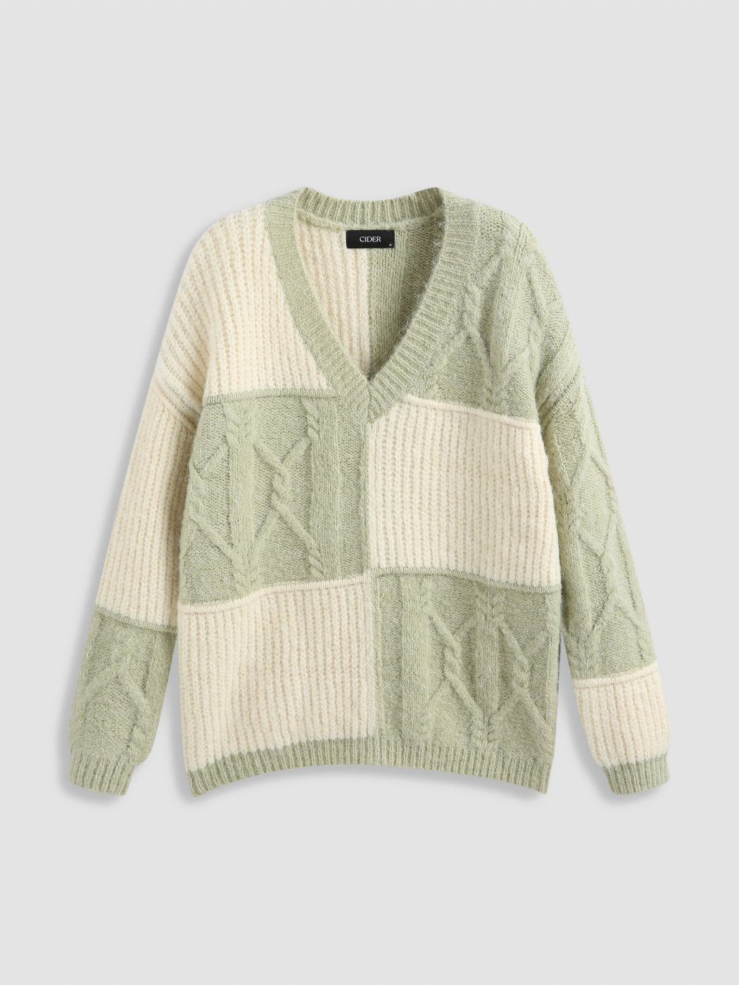 Christmas Two Tone V-neck Cable Knit Sweater For School Vacation Work Holiday Home