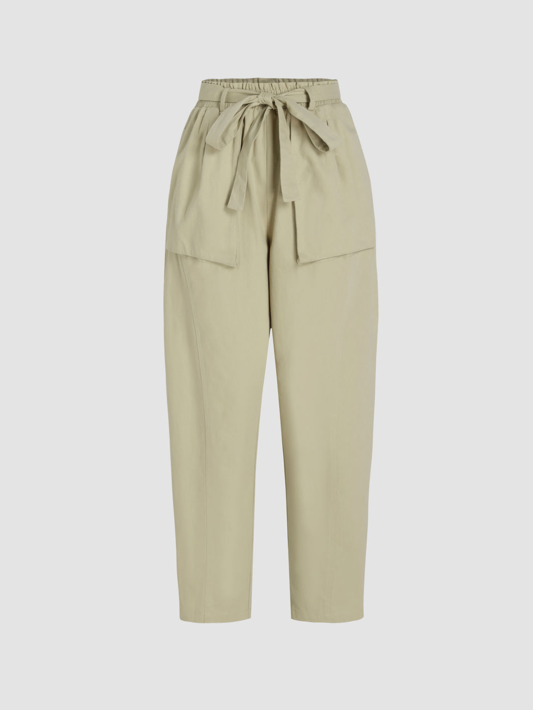 Solid Belted Paperbag Pants