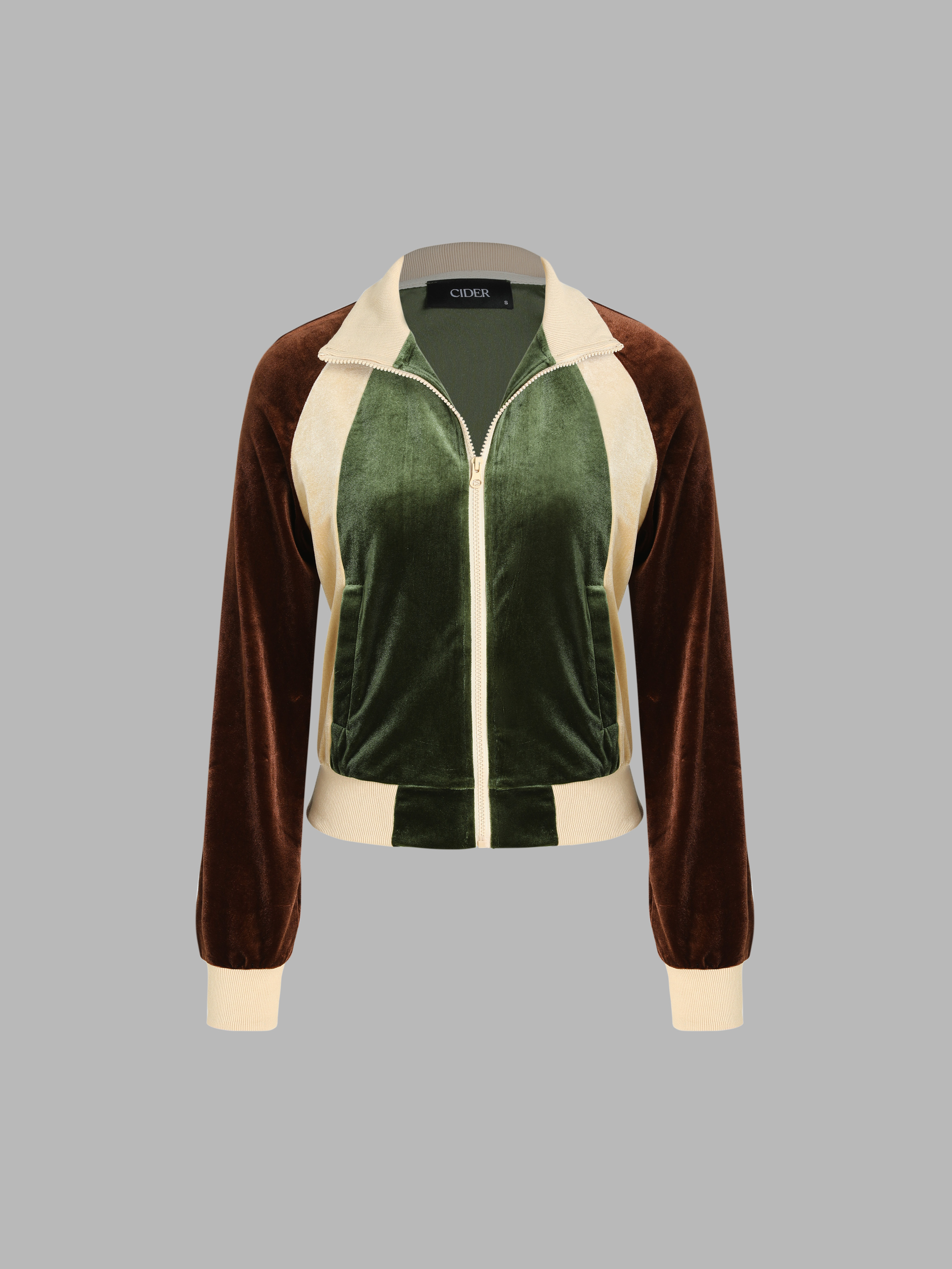 Patchy Faux Shearling Collar Jacket - Cider