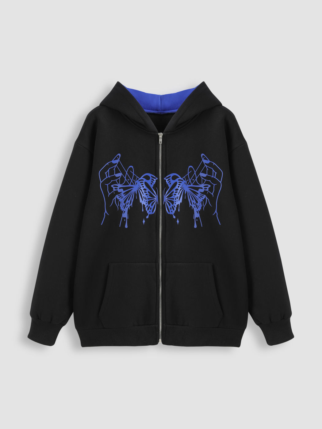 Frottee-Grafik-Hoodie mit Reißverschluss
