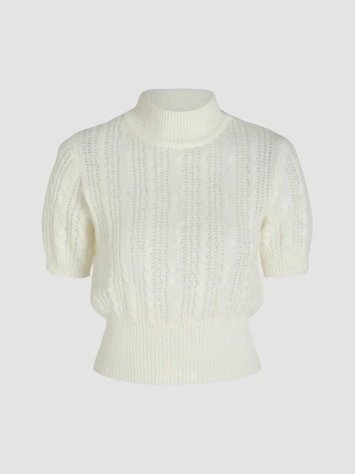 Knit V-neck 23 Hollow Out Short Sleeve Top