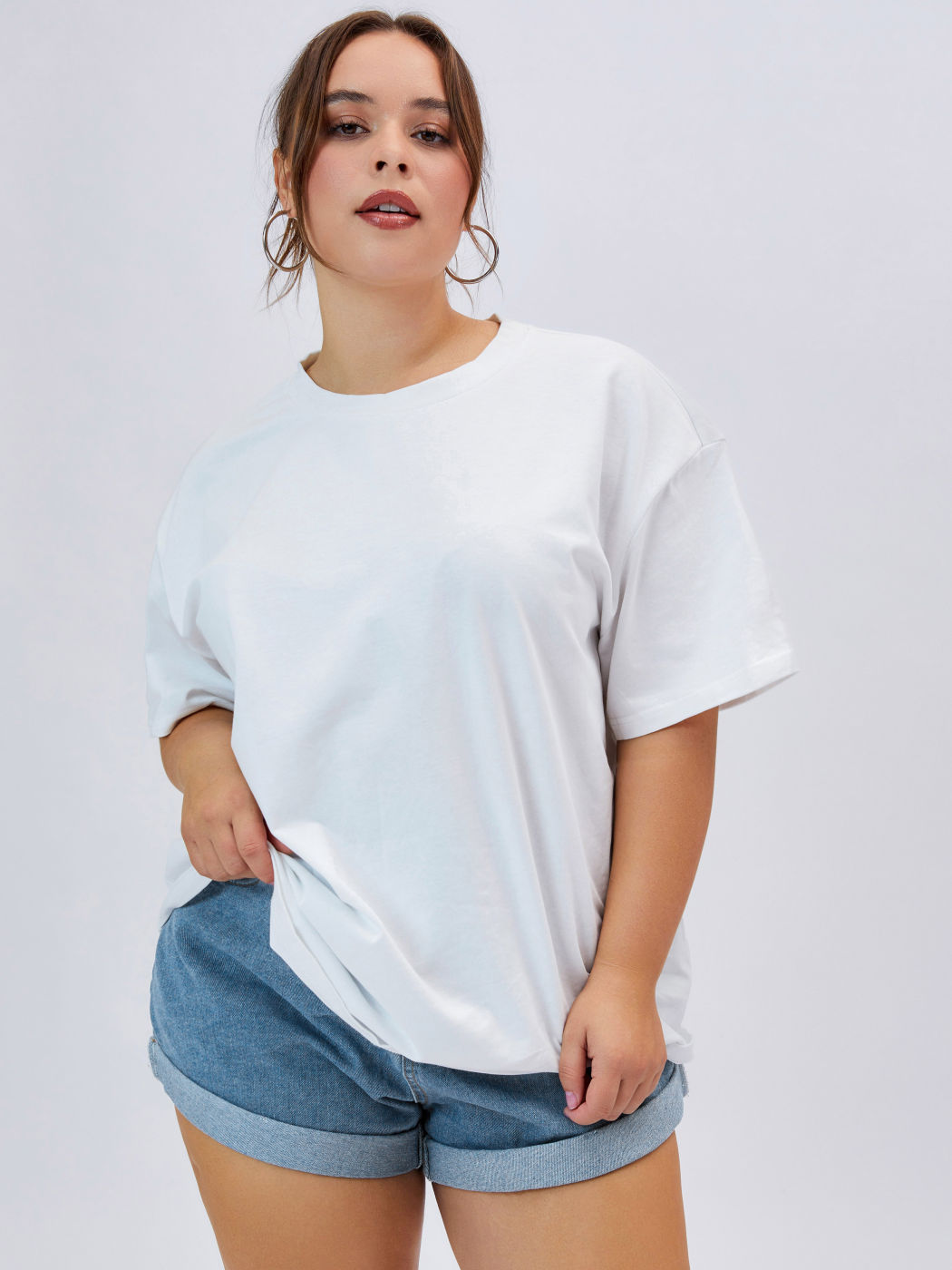 100% Baumwolle Solid Oversized T-Shirt Kurve & Plus