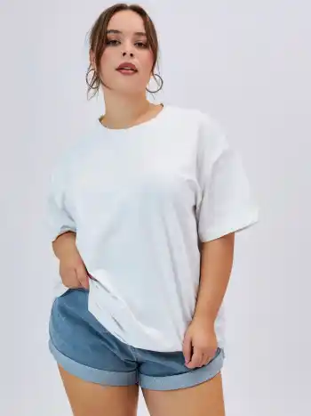 100% Baumwolle Solid Oversized T-Shirt Kurve & Plus