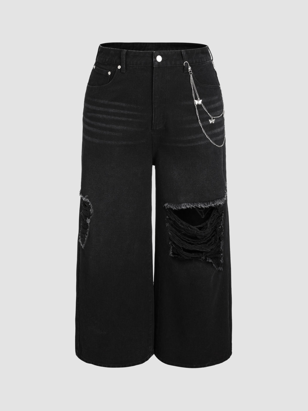 Ripped Jeans With Butterfly Chain Curve & Plus Cider