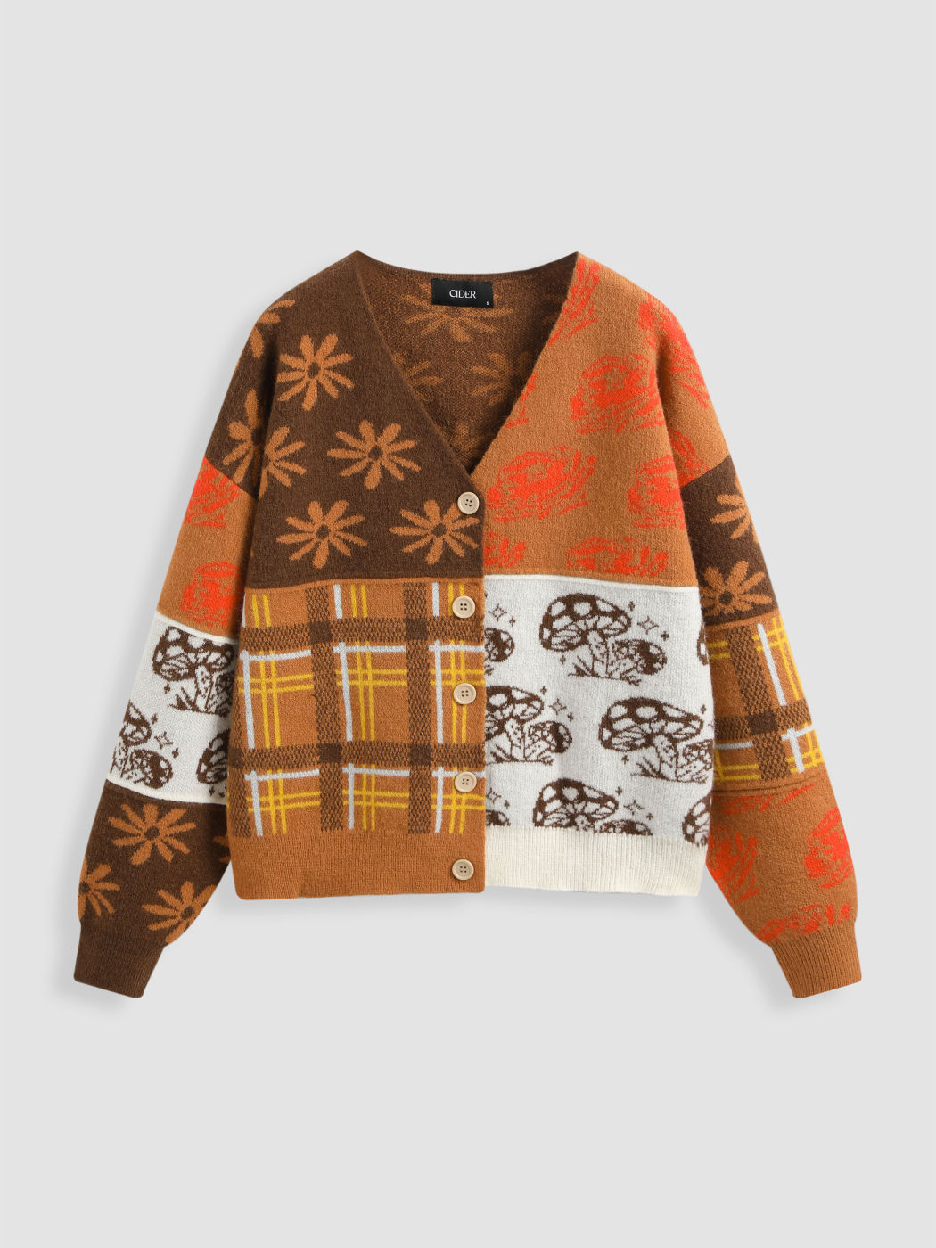 Mushroom Patchy V-neck Knit Cardigan