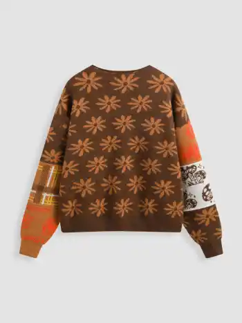 Mushroom Patchy V-neck Knit Cardigan