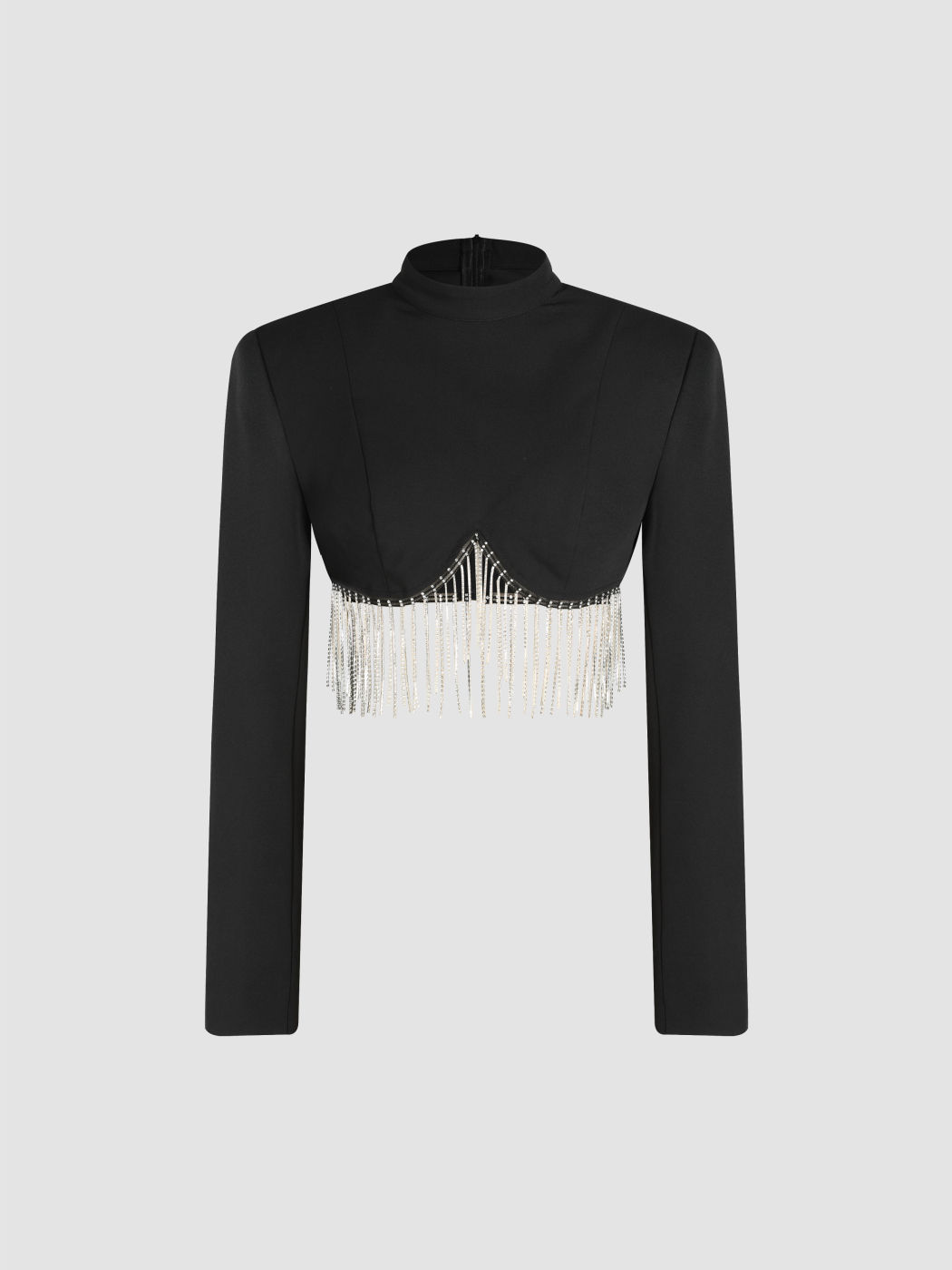 Rhinestone Fringe Stand Collar Crop Top