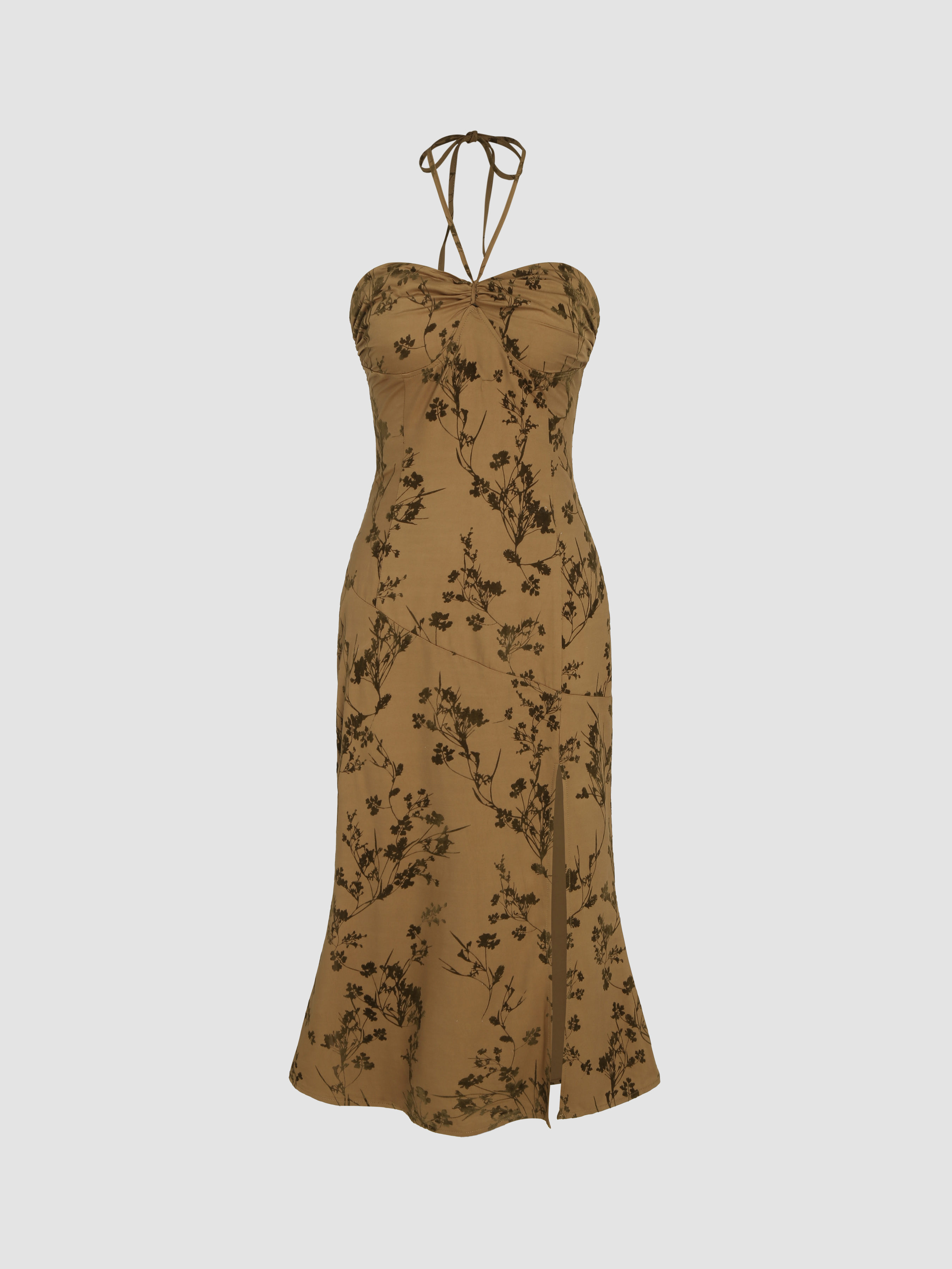Halter Split Floral Midi Dress Cider
