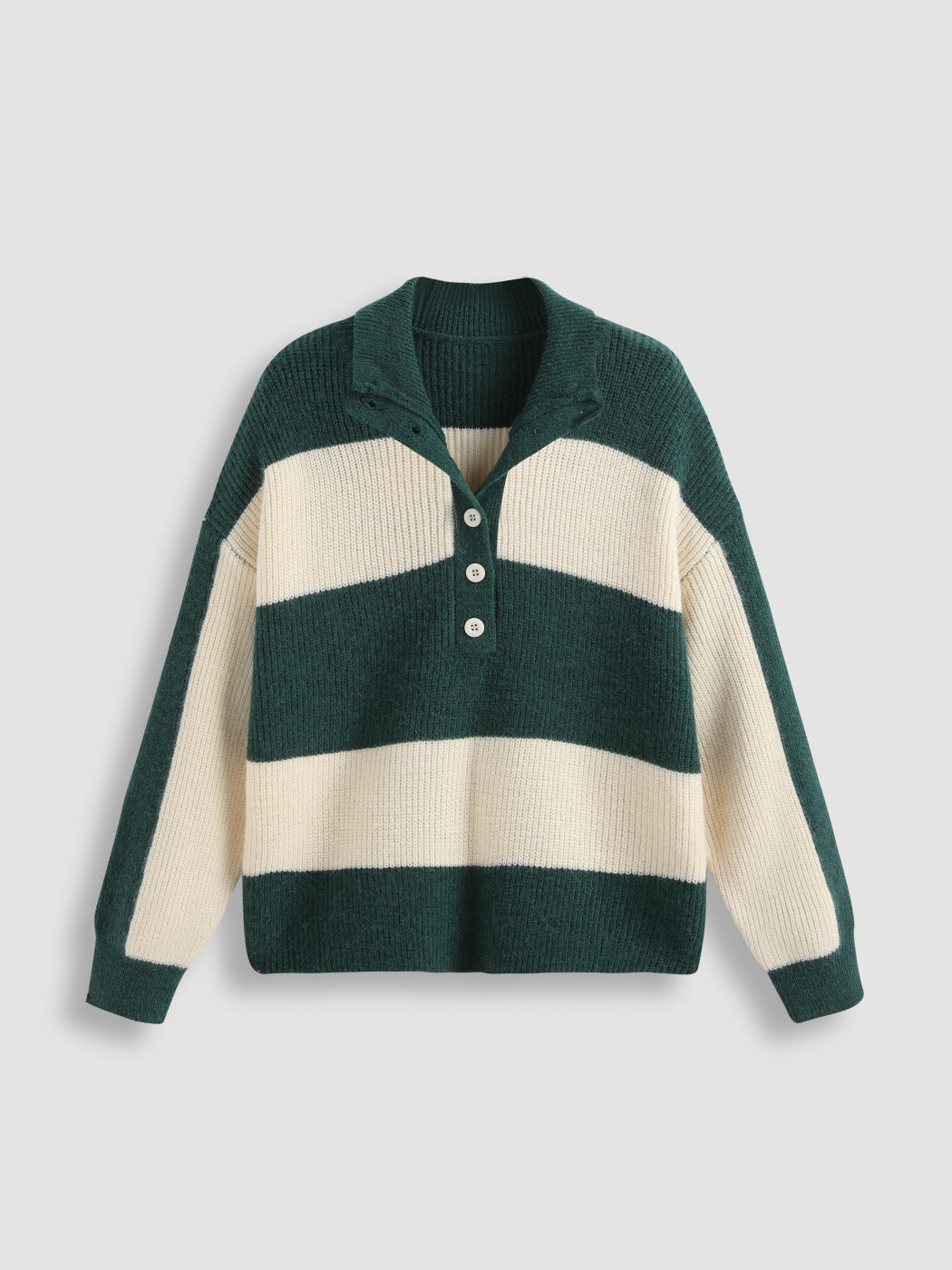 Strickpullover mit gestreiftem Kragen und Knöpfen