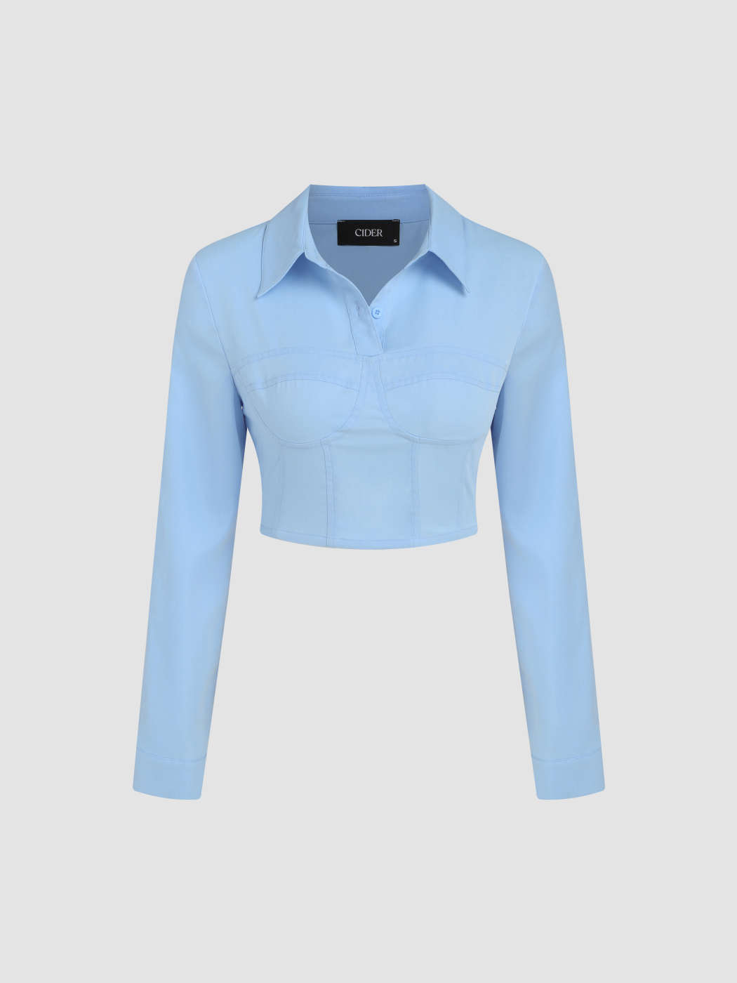 Solid Crop Corset Polo Blouse - Cider