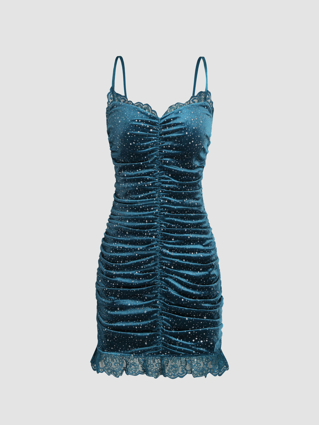 Velvet lace patchwork long sleeve contrast mini dress