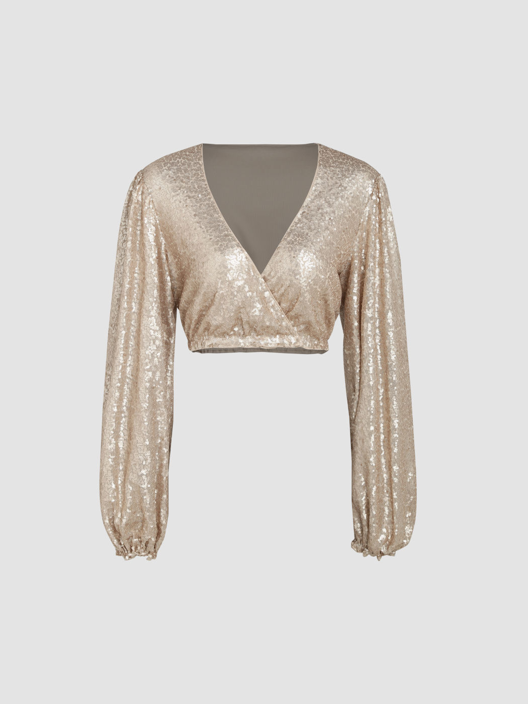 Langarm-Crop-Top mit Pailletten und V-Ausschnitt
