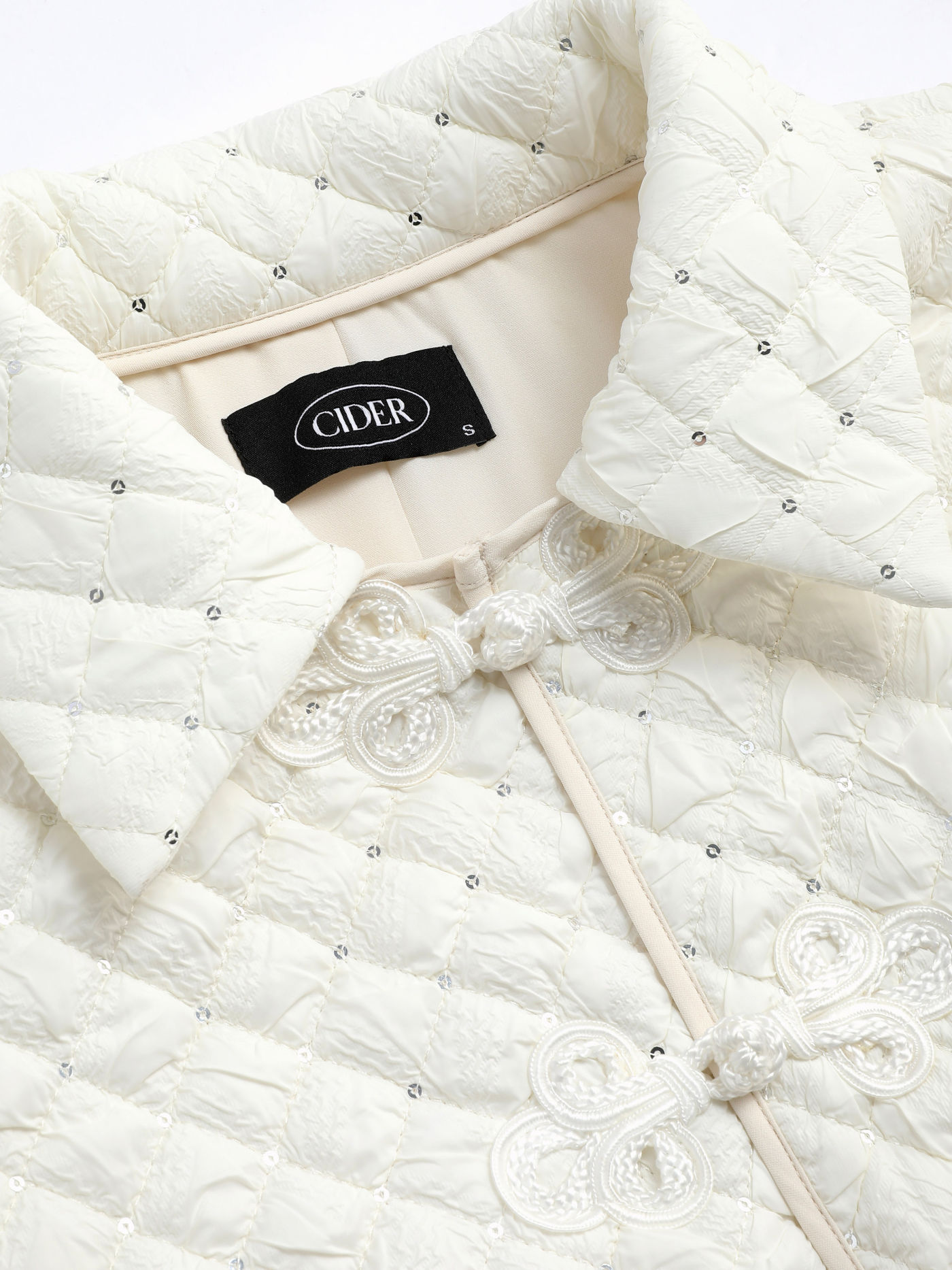 Collar Quilted Sequin Crop Jacket